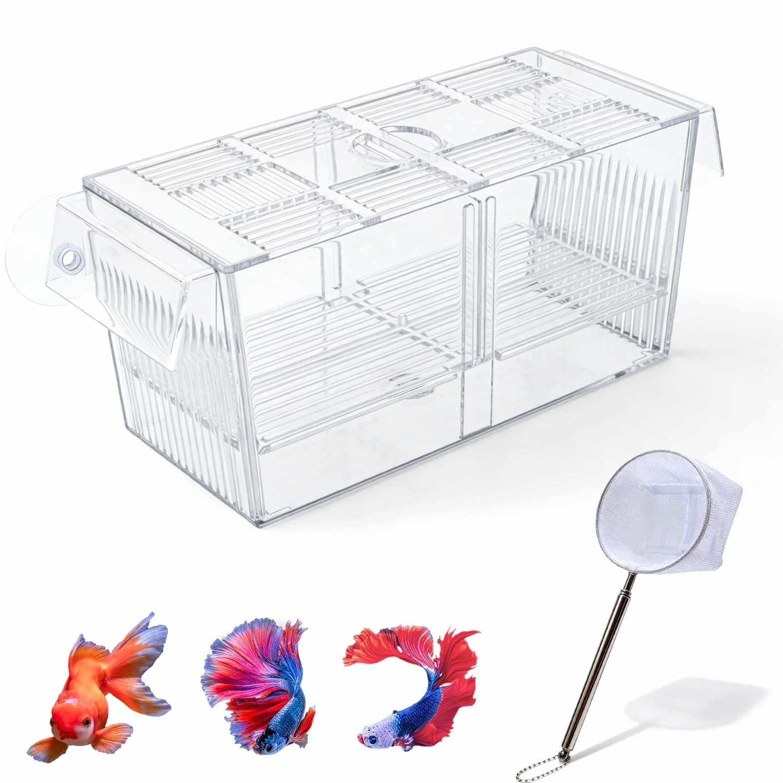 Cassetta di scarico per acquario, grande per acquario, con rete di tenuta per pesce, serbatoio di allevamento acrilico per acquari, design a due camere, per pescatori di bambini, gamberetti