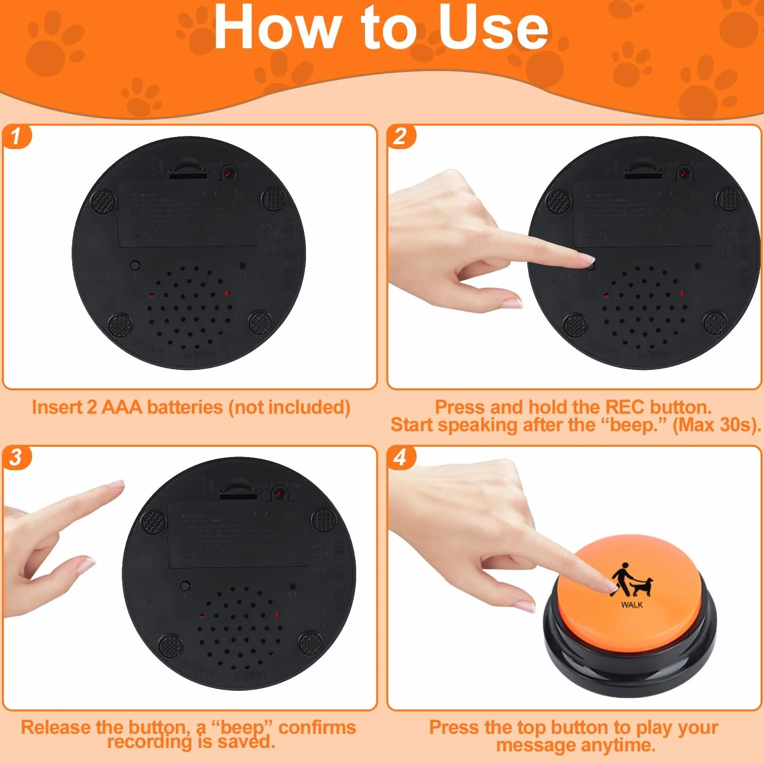 Pulsanti Parlanti per Cani, Pulsanti di Addestramento per Cani Pulsanti per Animali Domestici Pulsanti per Cani per la Comunicazione Buzzer con Funzione di Registrazione, Confezione da 4 con Tappetino