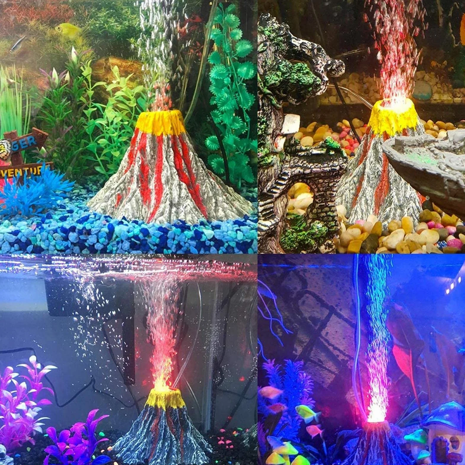 Acquario Bubble Light LED Illuminazione Subacquea a Bolle d'Aria, IP68 Impermeabile Kit di Ornamenti Vulcano con Pompa d'Aria