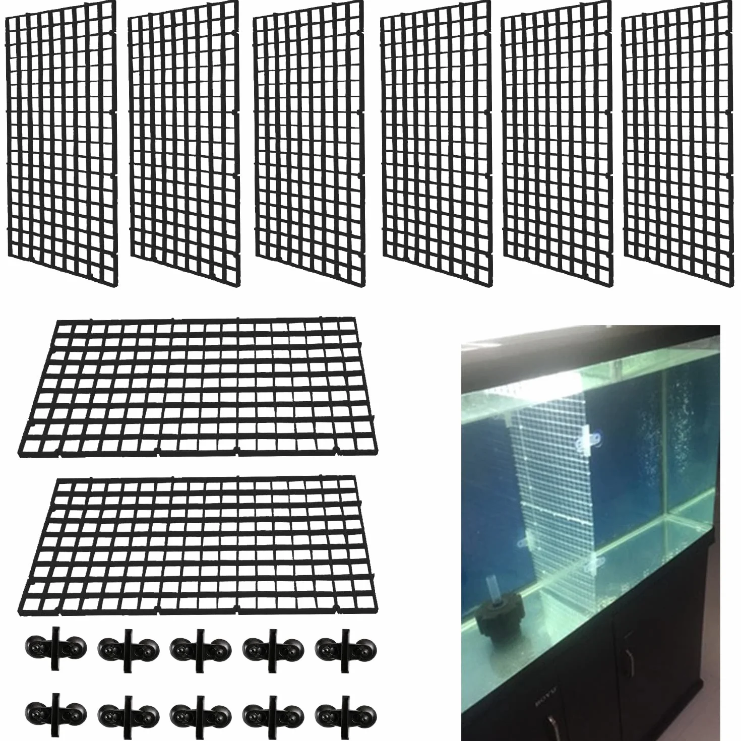 Divisori per Acquario Griglia del Filtro 8 Pezzi in Plastica con 10 Clip Ventosa Nero