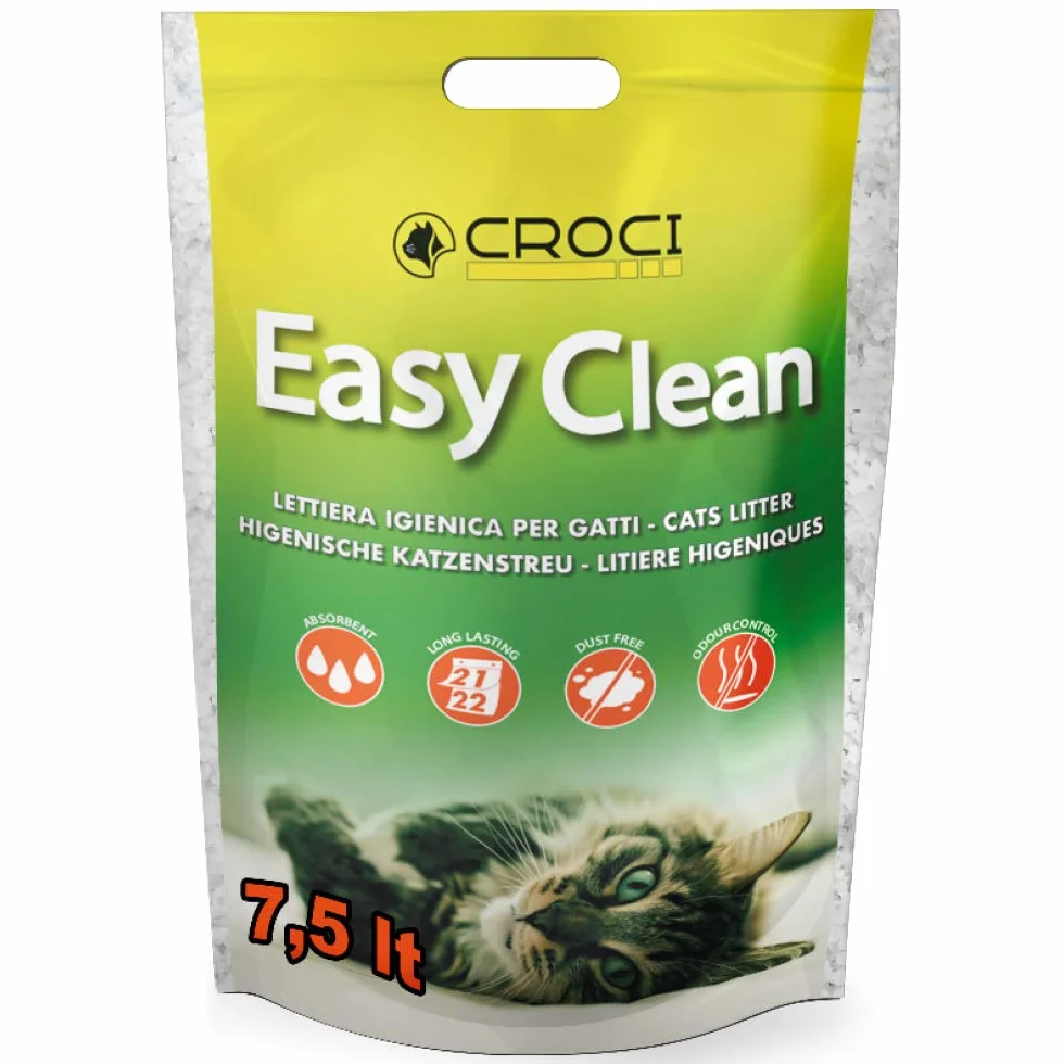 Croci Easy Clean - Lettiera Gatto Silicio - Sabbia Lettiera per Gatti in Cristalli di Silicio - Sabbietta Gatto ad Alto Assorbimento e Veloce da Pulire, 7,5 Lt