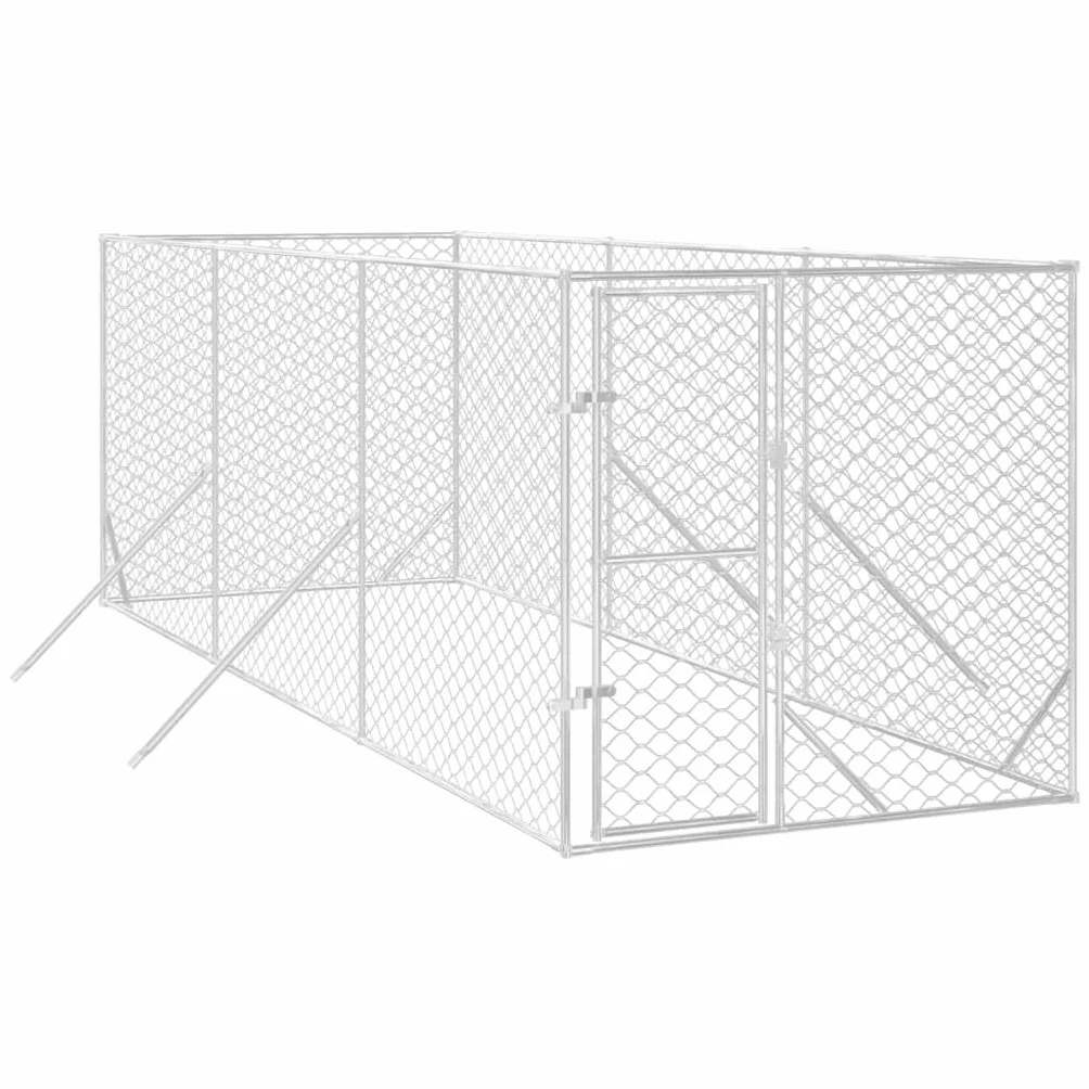 Gabbia per Cani da Esterno Grande - Kennel Recinto a Maglie Box per Animali in Acciaio con Serratura - Argento 2 x 6 x 2 m