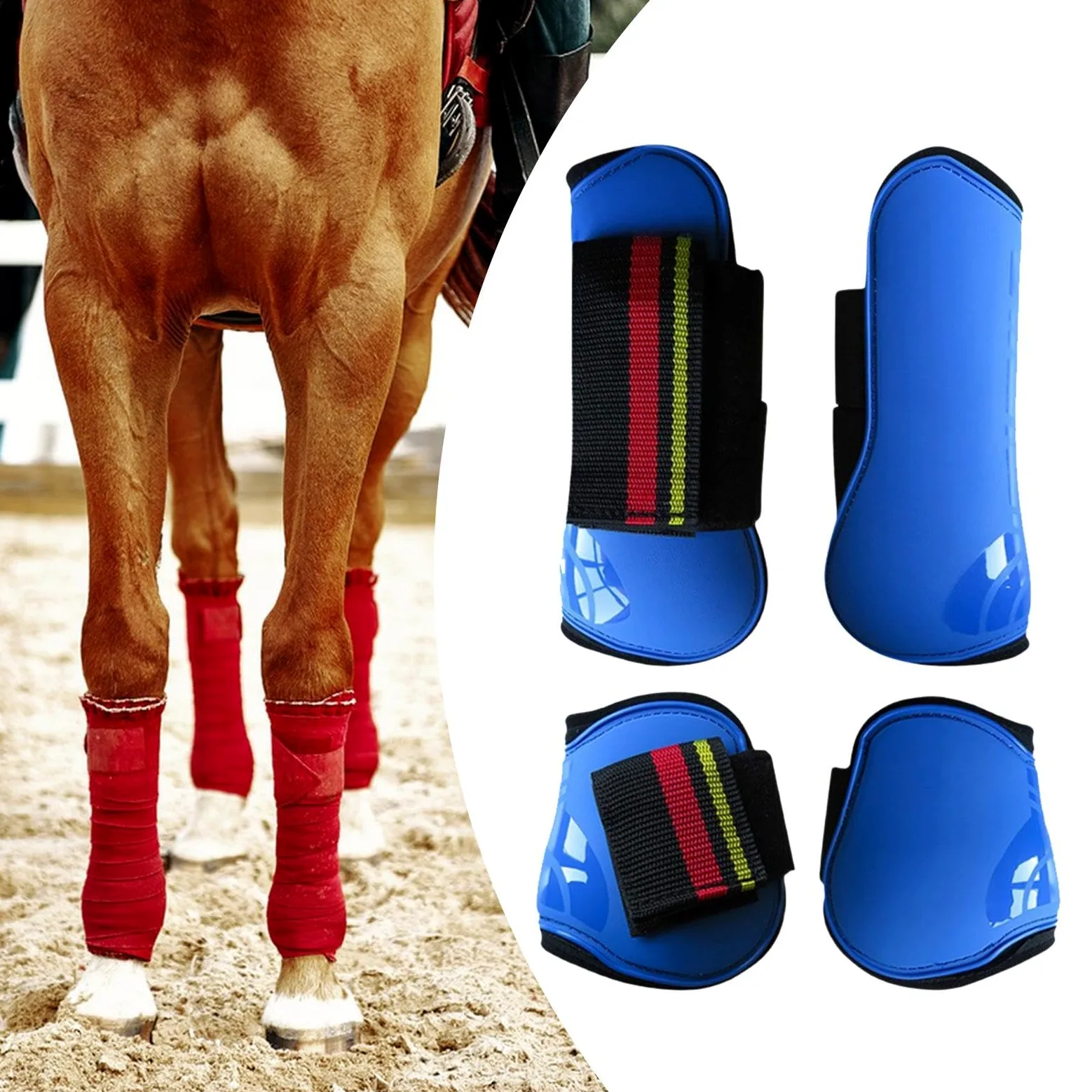 4 Pezzi Paratendini per Cavallo Set di Fasce per Gambe Gambali per Cavallo Stivali per Cavallo per Gambe Anteriori e Posteriori per Ostacoli da Salto, Blu