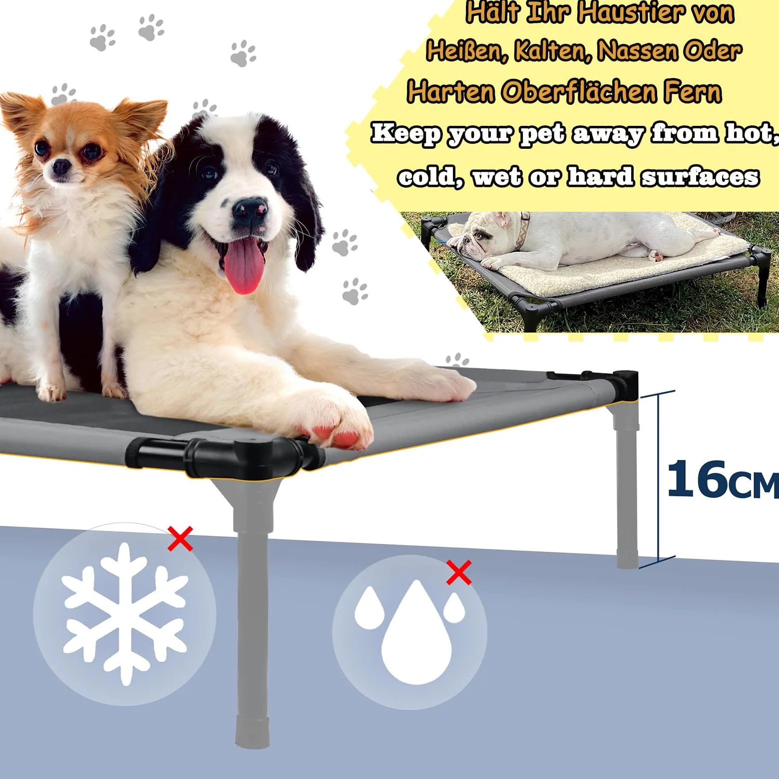 ACXIN Cuccia per cani con baldacchino, lettino per cani e gatti, per esterni, con tessuto rialzato, traspirante e taffetà fino a 50 kg (L, 92 x 76 x 92 cm)