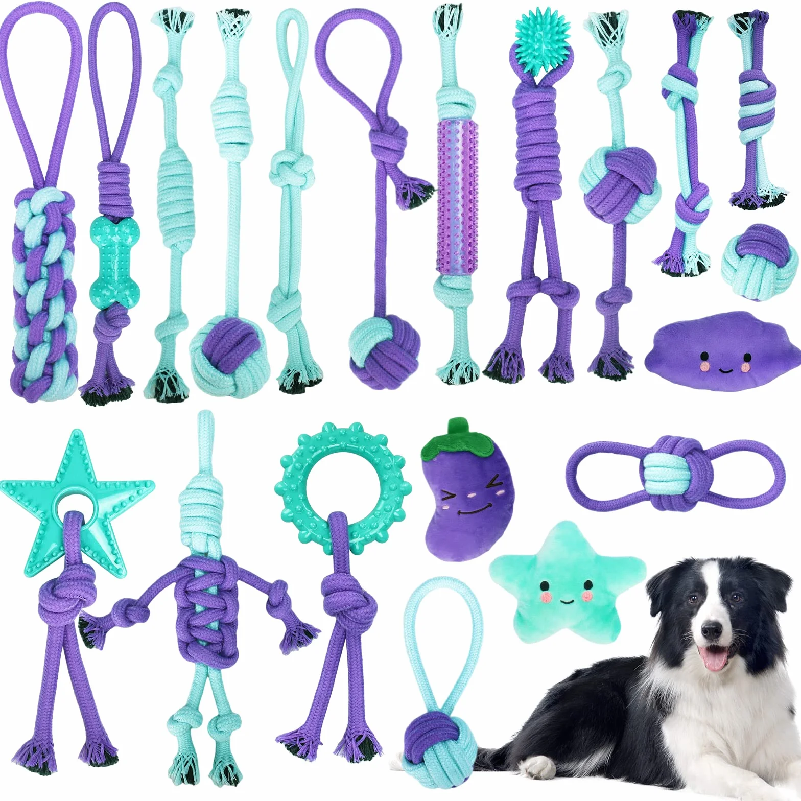 Set di Giochi per Cani - 20 Pezzi Resistenti in Corda per Cuccioli e Cani Grandi