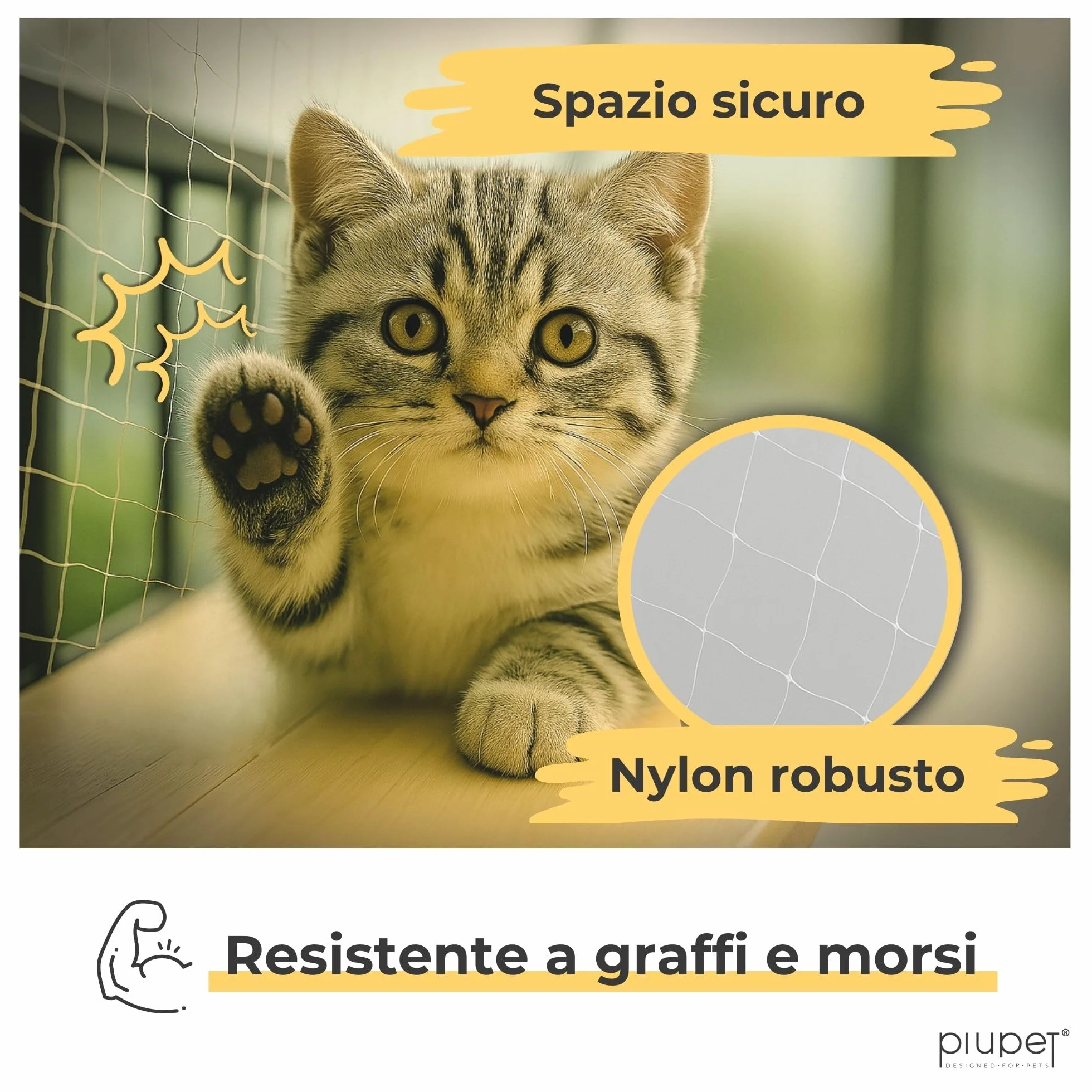 PiuPet® Rete per Gatti I Trasparente I 4x3m I Incl. Corda di Fissaggio I Rete per Gatti Balcone Trasparente I Rete Balcone per Gatti | Rete Protezione Balcone e Finestra per Gatti