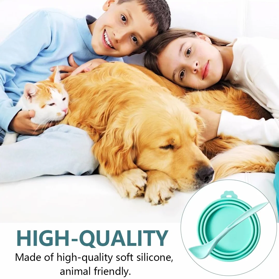 2 Tappi in Silicone per Lattine con 2 Cucchiai, Coperchi Universali per Cibo per Animali, Adatti a 3 Misure Standard (Rosa, Verde)