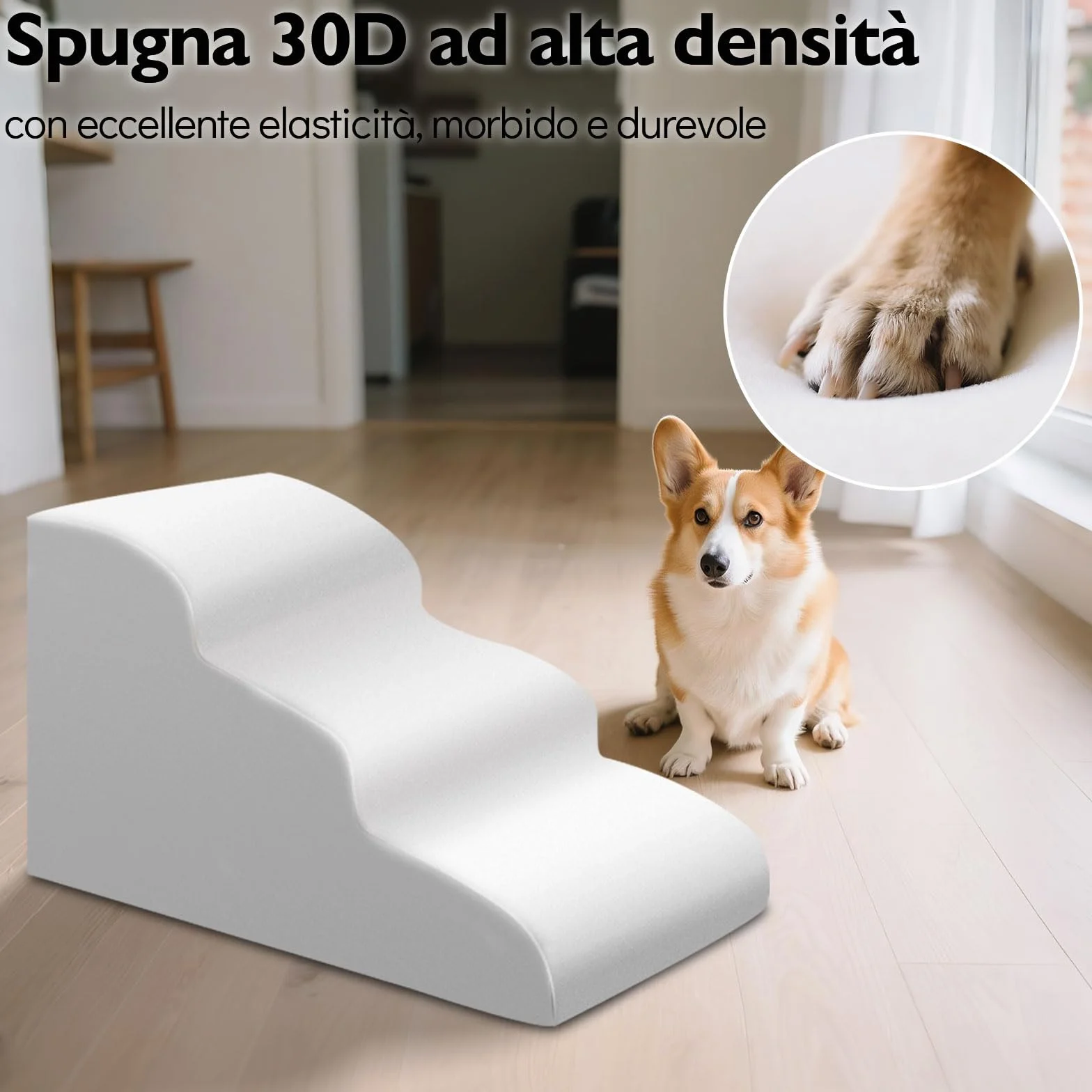 MASTERTOP Scale per Cani 3 Gradini, Scalini Antiscivolo per Gatti e Cani per Divano e Letto, Scaletta Schiuma Alta Densità, Copertura Impermeabile Lavabile (Grigio)