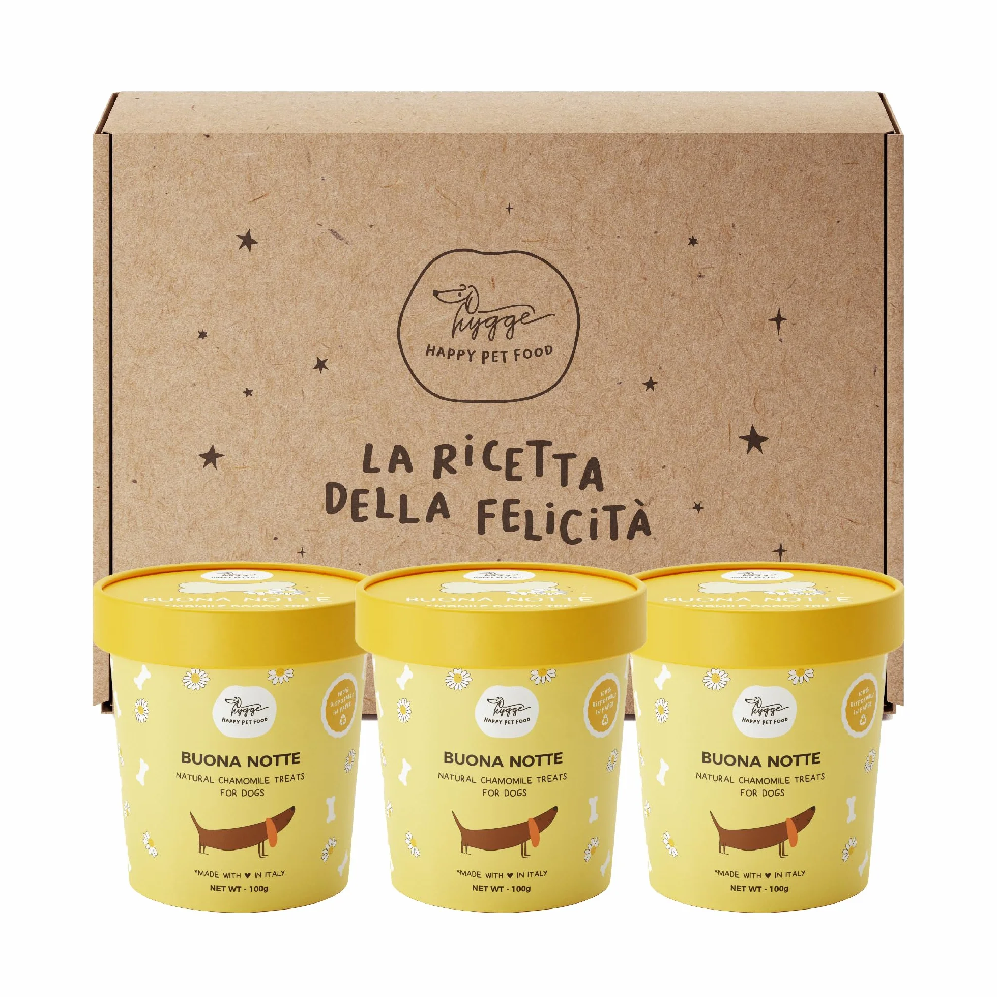 Biscotti per Cani Buonanotte SET X3 | Biscottini 100% Naturali con Camomilla e Valeriana | Snack per Cani ideali per metterli a Dormire, per tutte le taglie ed età | 300 gr. Biscotti Cane Hygge Dog®