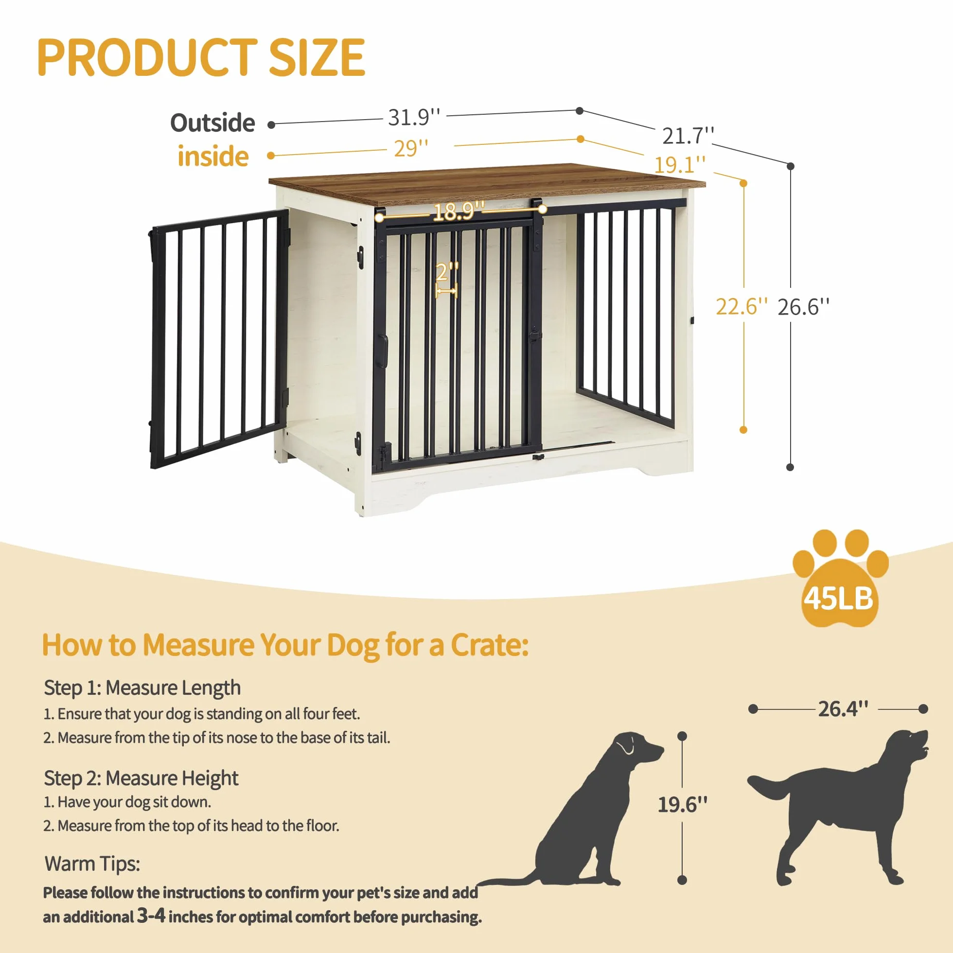 Hzuaneri 81cm Gabbia per Cani, Tavolo Supplemento, Nicchia Moderna per Cani, Gabbia per Cuccioli, Casetta per Animali, 2 porte, 55 x 81 x 67,5 cm, Bianco e Marrone DFC83614B
