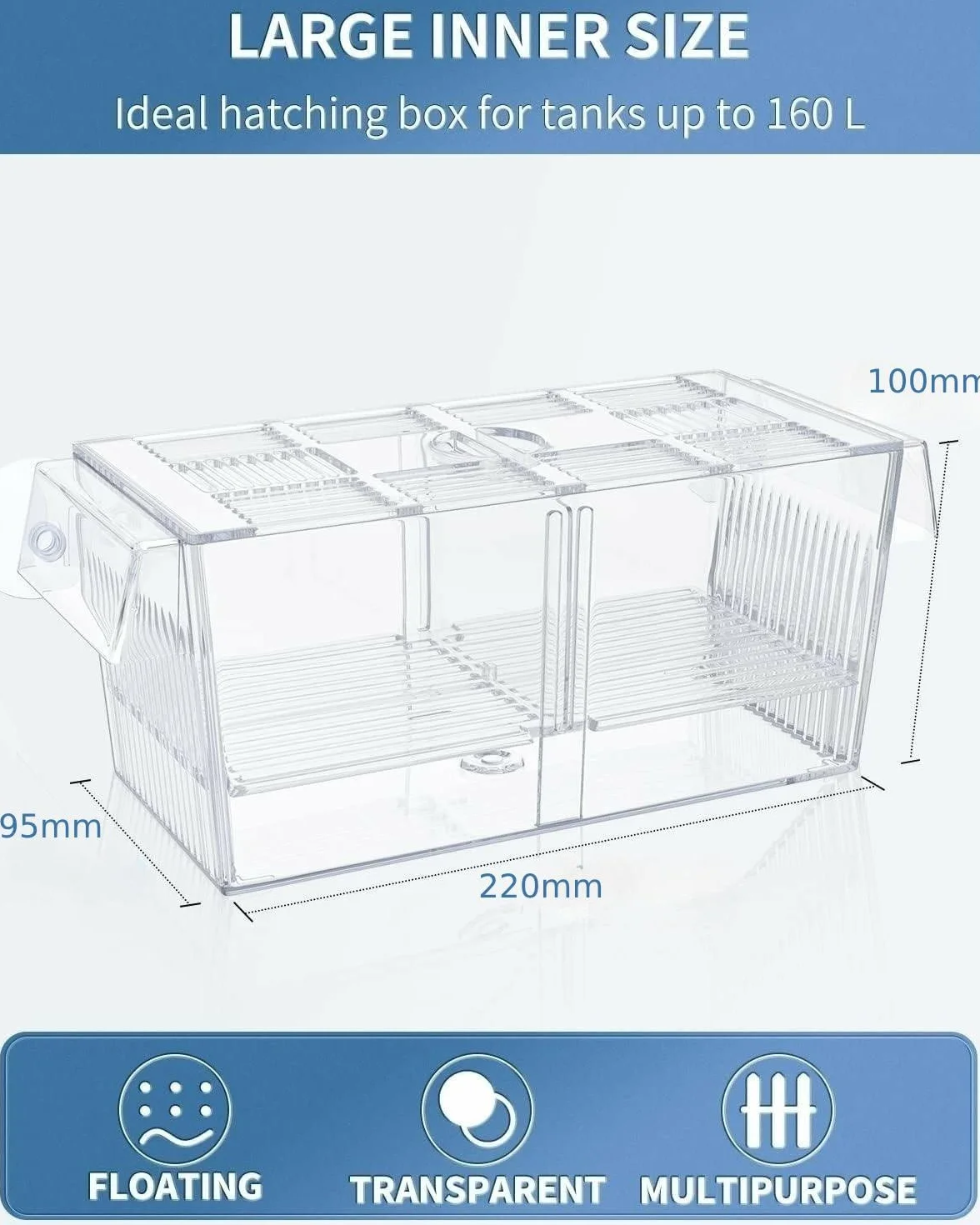 Piscina per allevamento, acquario, piscina per bambini in quarantena, per pesci incinti, piccoli pesci, gamberetti, pesci pagliaccio, 220 x 95 x 100 mm