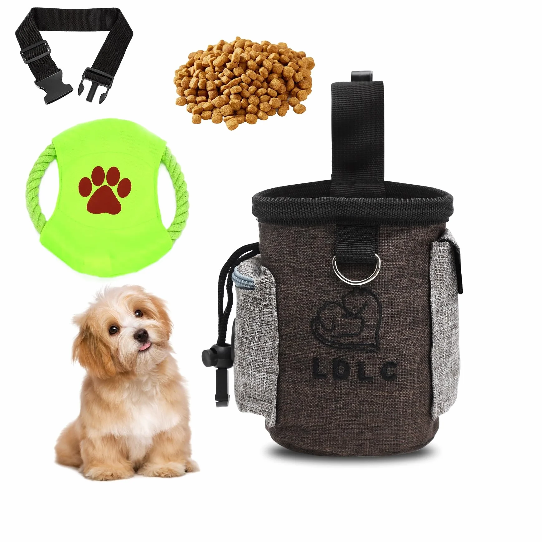 HENGBIRD Borsa per il cibo per cani e cani, borsa per cani per addestramento del cane con dispenser di sacchetti e cintura regolabile con frisbee giocattolo per animali domestici