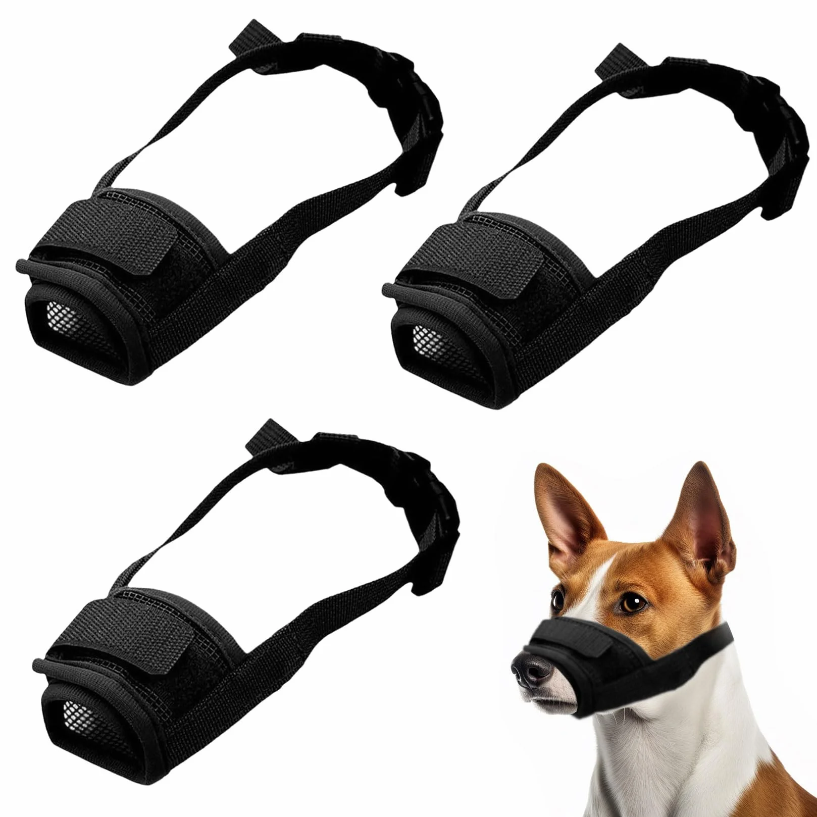 3 PzMuseruola Cane Piccola Taglia, Museruola Anti Forasacco Cane, Museruola per Cani, Museruole Regolabile Cinturino e Traspirante per Addestramento di Cani di Taglia Piccola (Nere)