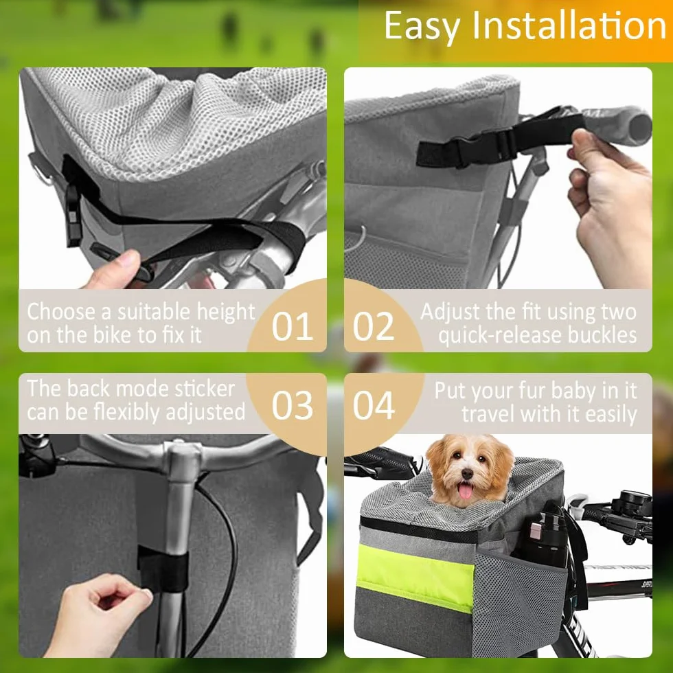 Cestino per Bicicletta Animale Domestico, Cestino Anteriore per bici Multiuso per Animali Domestici Max 5 kg, Staccabile Borsa da Bicicletta per Cani