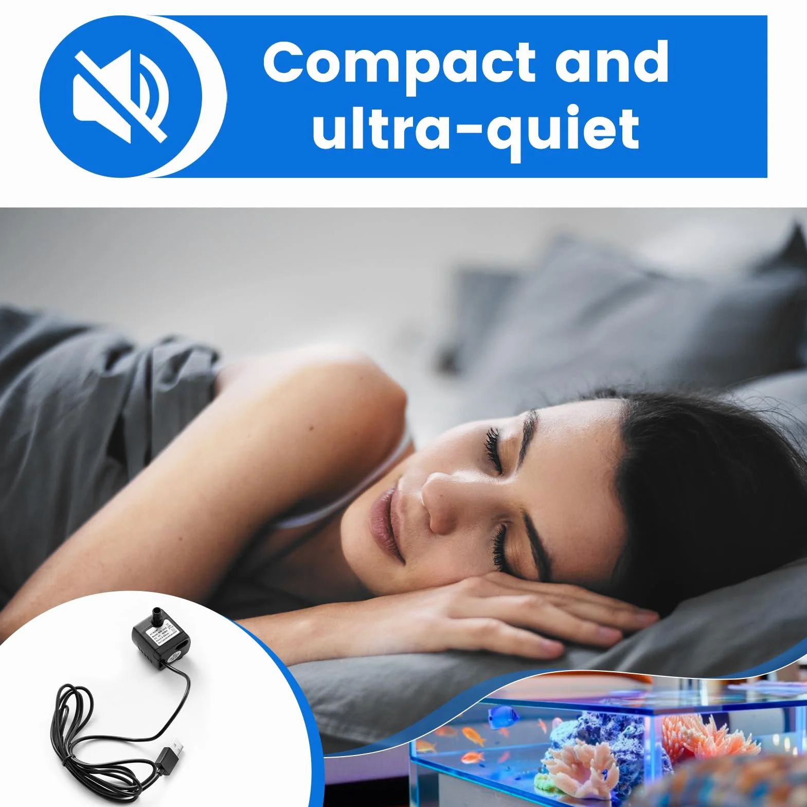 2 Pezzi Mini Pompa Acqua Sommergibile USB, DC 5 V 1 – 3 W 200 L/H Pompa Acqua USB, per Acquari, Fontane da Giardino, Stagni, Impianti Idroponici, Ultra Silenziosa, Portatile con Regolatore di Flusso
