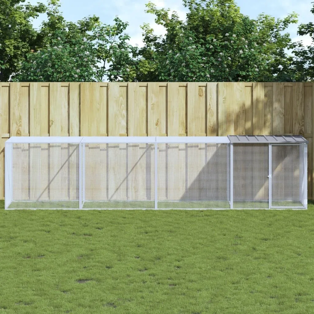 ARKEM Gabbia Polli Tetto Grigio Chiaro 403x98x90 cm Acciaio Zincato,Recinto per Cani da Giardino, Gabbia per Conigli, Recinto per Animali Domestici, Gatti, Cuccioli, Porte con Chiavistello e Parasole,