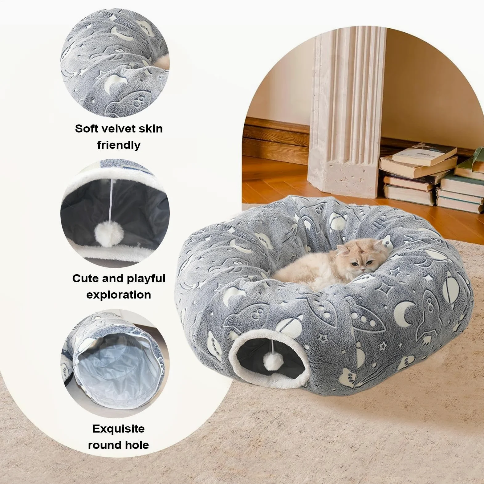 Tunnel Ciambella per Gatti Cuccia Tunnel A Ciambella Per Gatti | Cuscino Fosforescente Giocattolo Interattivo per Interni Casa