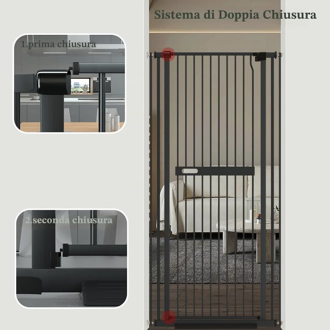 Xifamniy 155 cm Cancello Extra Alto per Gatti Montato a Pressione Auto Chiusura Cancello per Cani Extra Largo 76.5-92 cm Cancello Alto in Metallo per Porte per Gatti e Cani