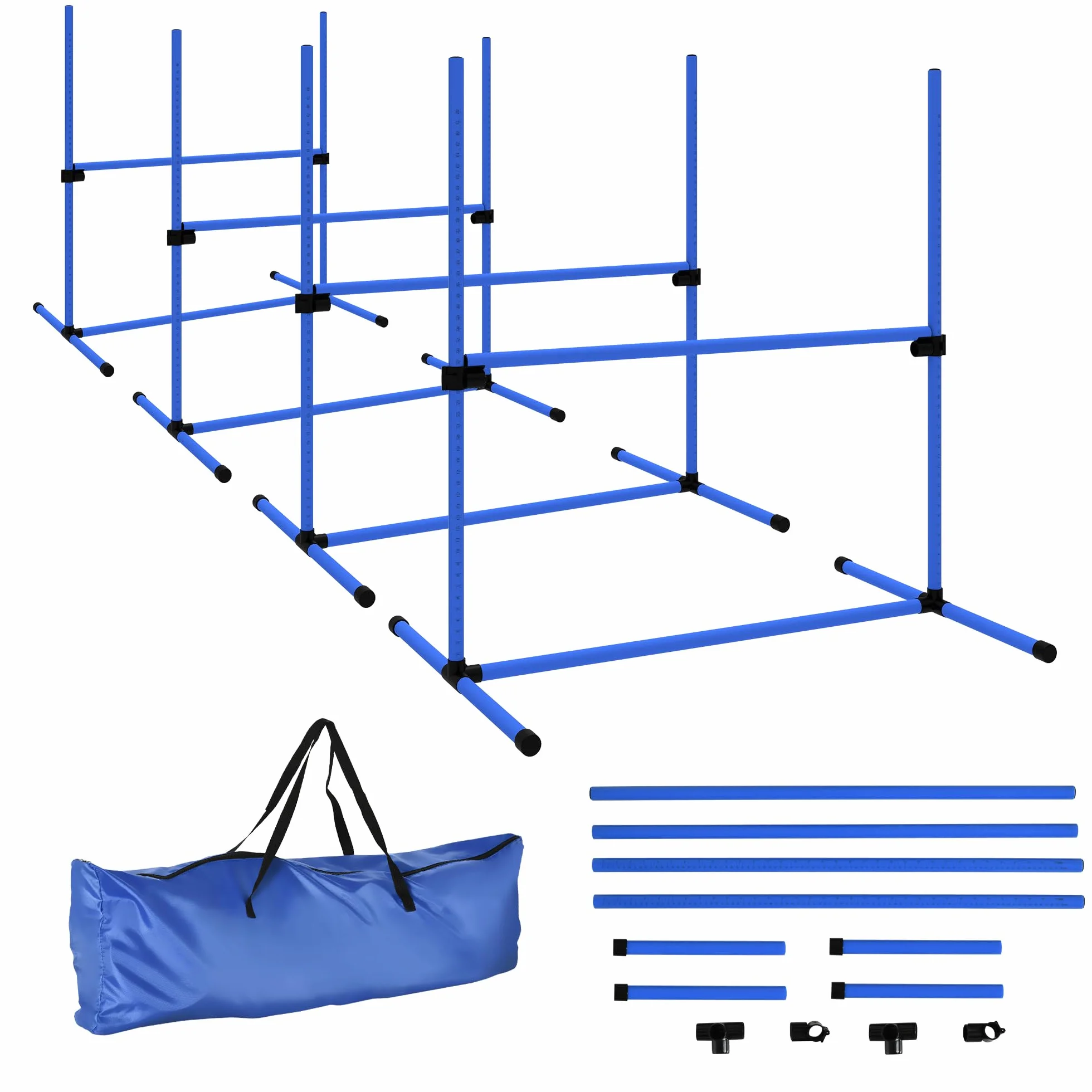 PawHut Set 4 Ostacoli Agility Dog Altezza Regolabile 99x65x94cm Blu con Borsa