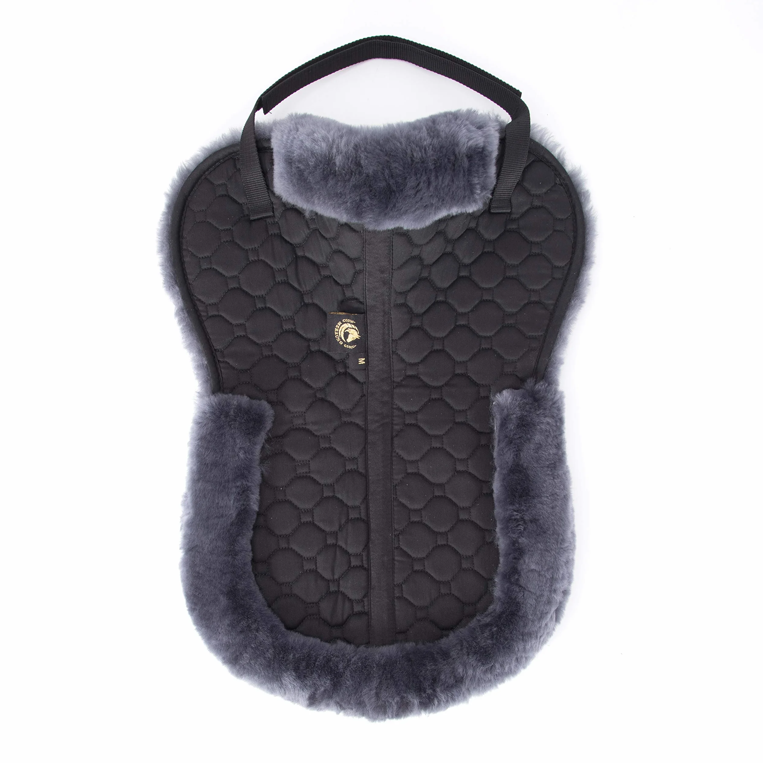 Cuscino per sella in pelliccia di agnello, con bordo in pelliccia, completamente foderato, in pelliccia di agnello, senza colonna vertebrale (media (56 cm), nero)