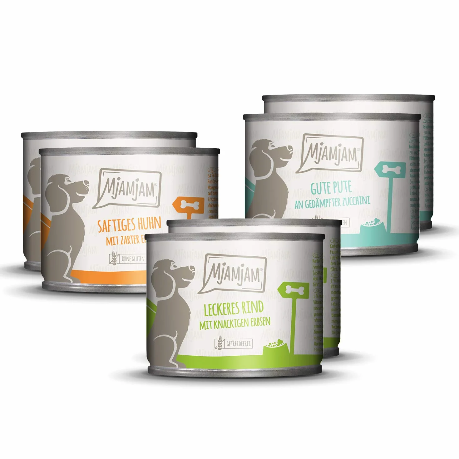 MjAMjAM - cibo umido premium per cani - confezione mista I - pollo e anatra, manzo, tacchino, confezione da 6 (6 x 200 g), naturale con carne extra