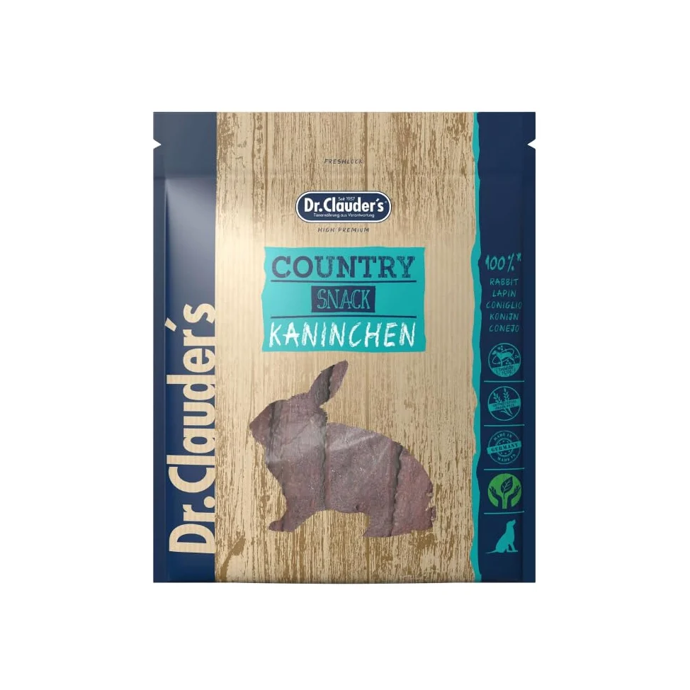 Country Snack Coniglio | Snack di carne per cani | 2 x 170 g | Essiccato | Dr.Clauder's Mangime complementare, per sostenere la normale funzione digestiva, 95% di carne di coniglio, confezione doppia