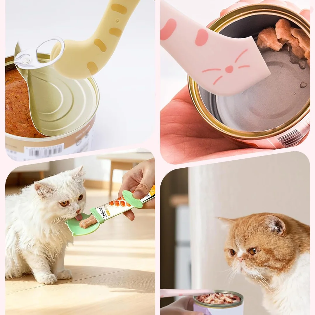 4 Pezzi Cucchiaio Per Cibo Per Gatti 2 Cucchiai Per Mangime Per Gatti + 2 Apriscatole Cucchiai Per Gatti Dispenser Multifunzione Per Snack Liquidi Cucchiai Per Cibo Umido e Purea (4 Colori)
