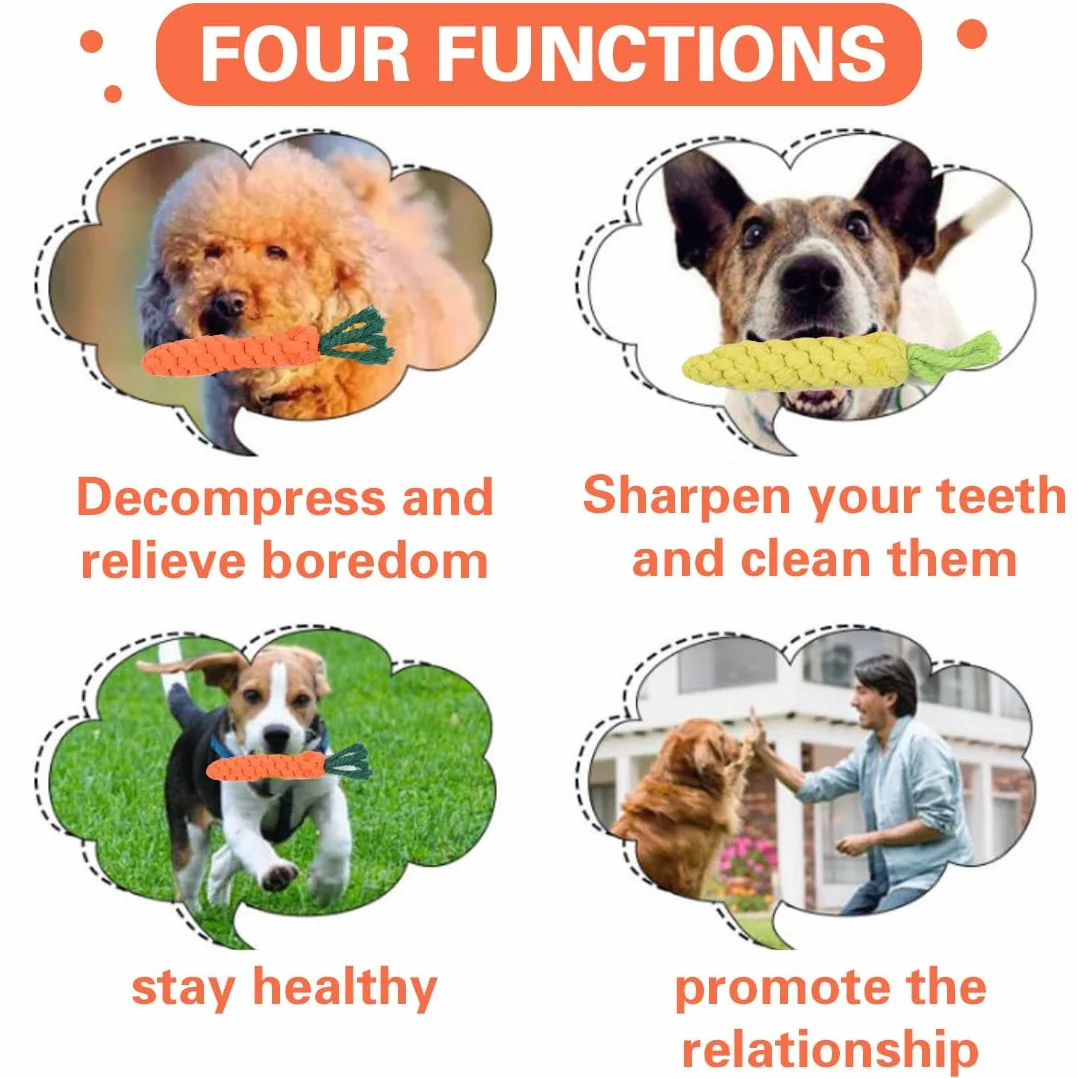 2 pezzi di corda giocattolo per cani, tiro alla fune interattivo cane treccia forma carota dentizione universale cani.