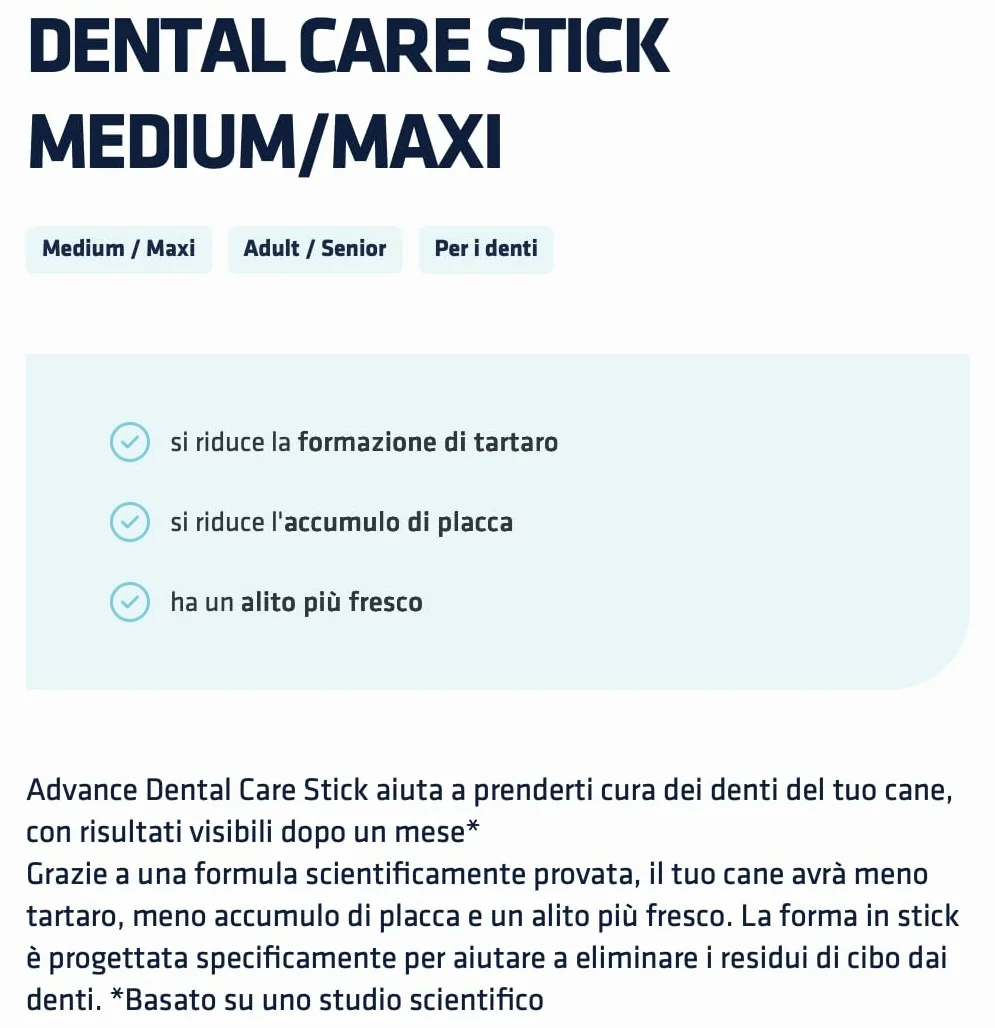 ADVANCE Cane DENTAL CARE STICK MEDIUM/MAXI | snack complementare, aiuta a prenderti cura dei denti del tuo cane, 1 confezione da 720 grammi.