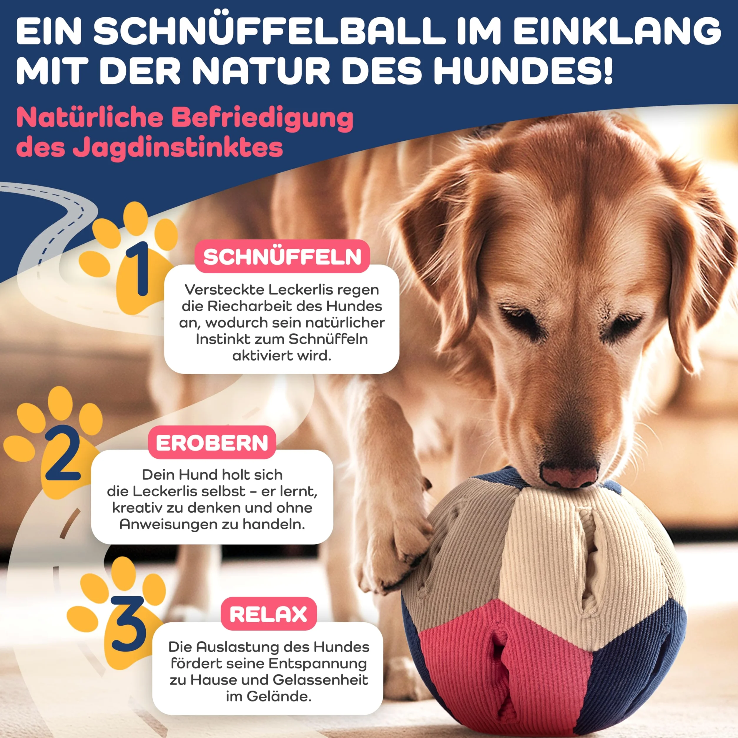 Palla da fiuto per cani – Giocattolo intelligenza con 4 livelli di difficoltà – Giocattolo interattivo per cani per dolcetti & per promuovere l'intelligenza – Occupazione per cani piccoli e
