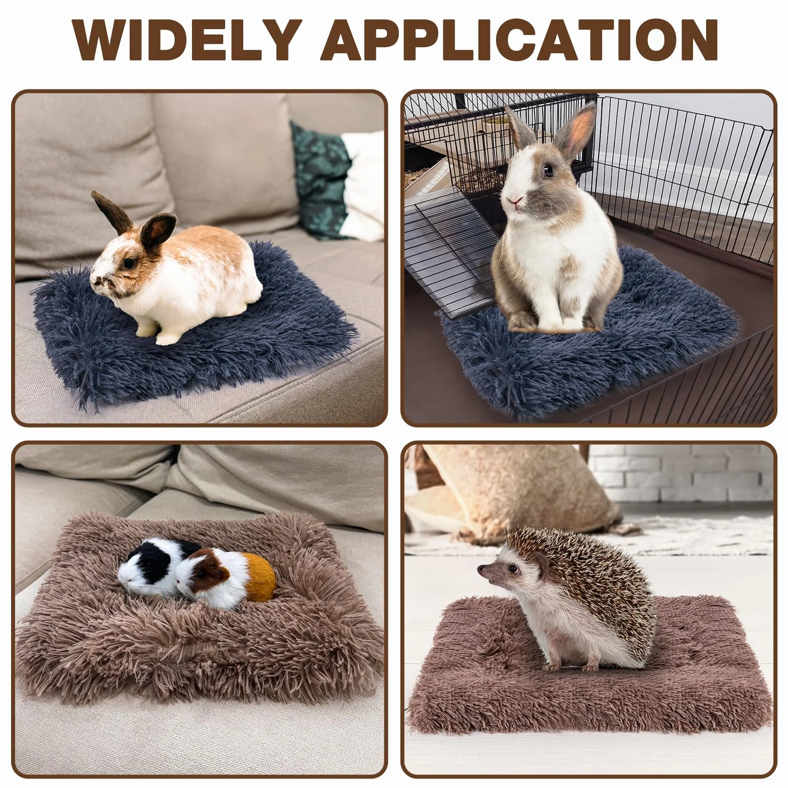 MICOOYO 2 tappetini per piccoli animali domestici, soffice cuccia in pile per conigli, porcellini d'India, scoiattoli e criceti (grigio, marrone, 49 x 32 cm)