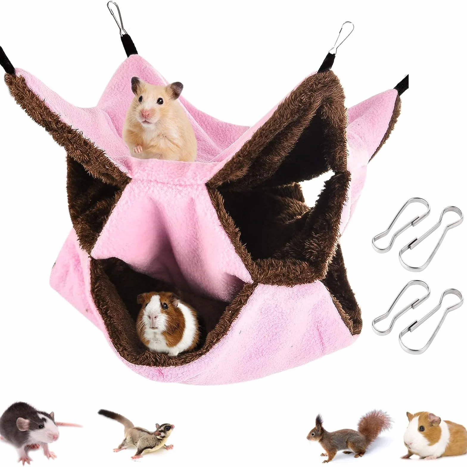 Amaca da Appendere per Piccoli Animali, Morbida e Calda Gabbia per Animali Domestici, Amache Furetti Letto Morbido, a 3 Strati, Per Criceti, Scoiattoli, Furetto, Porcellino d'India, 30 x 30cm, Rosa