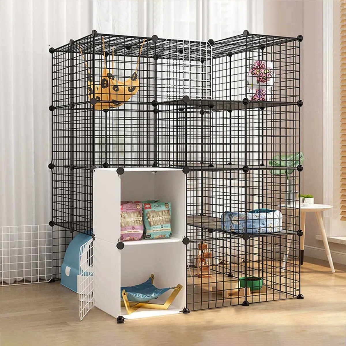 Gabbia per Gatti di Grandi Dimensioni - Recinto Staccabile in Filo Metallico per Uso Interno, Ideale per 1-4 Gatti, Ampio Spazio per l'esercizio