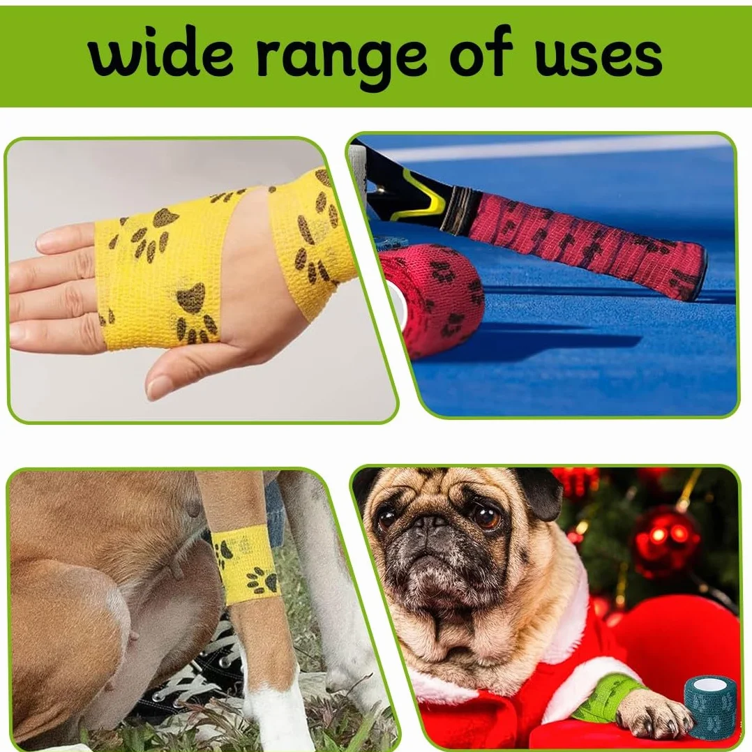 12 Rotoli Pet Vet Wrap Benda Elastica Coesiva 2.5cm x4.5m Bendaggio Adesiva Autoadesiva Benda per Animali Domestici Nastro Bendaggio Sportivo Non Tessuto Fasciatura Coesive Nastro Elastico