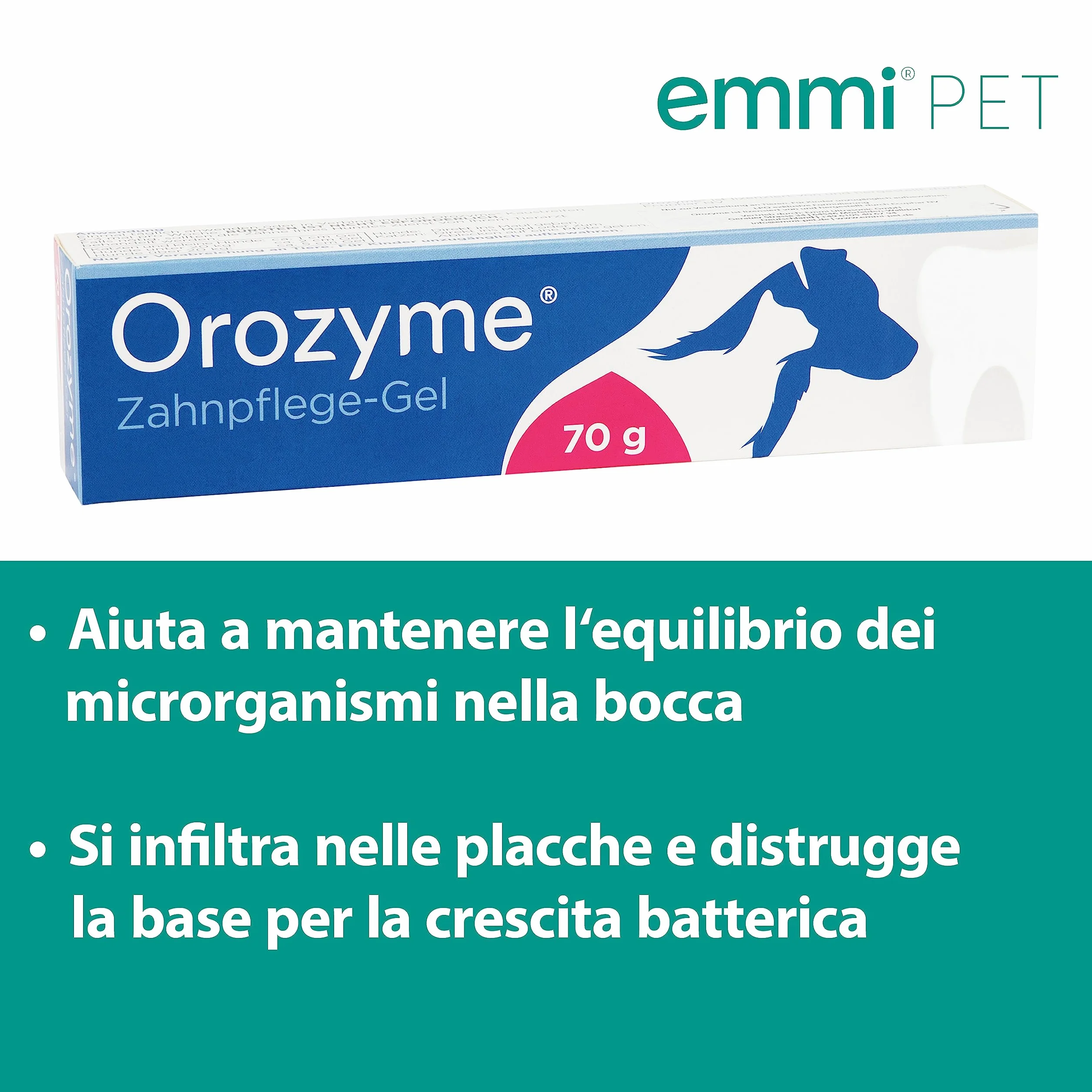 emmi-pet 1x Orozyme gel dentale per cani e gatti con funzione autopulente I Dentifricio per cani