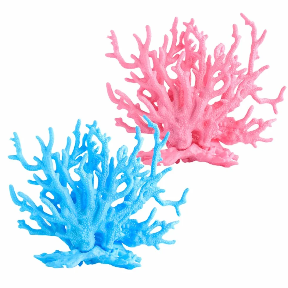 Doterul Corallo Artificiale Pesci Serbatoio 2 Pezzi Plastica Rosa Blu Ornamento