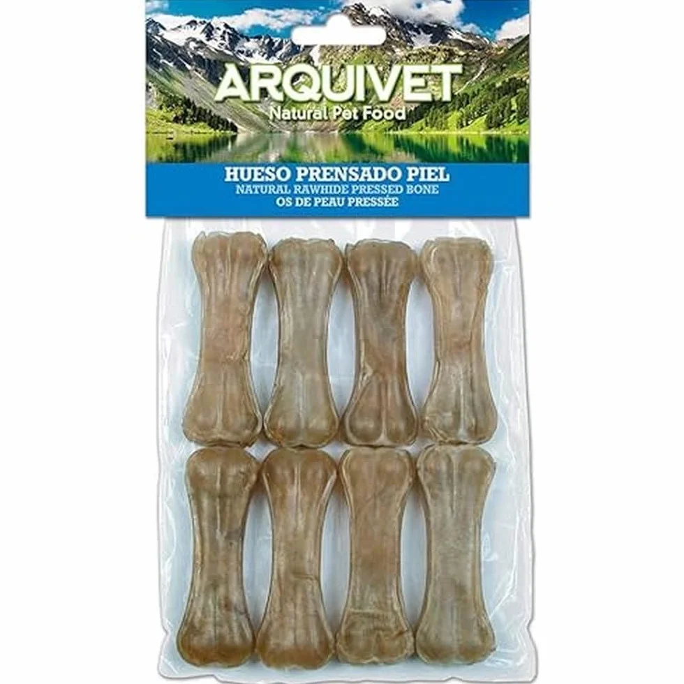 Arquivet Ossa pressate Pelle Snack per Cani 8 cm Borsa 8 pz