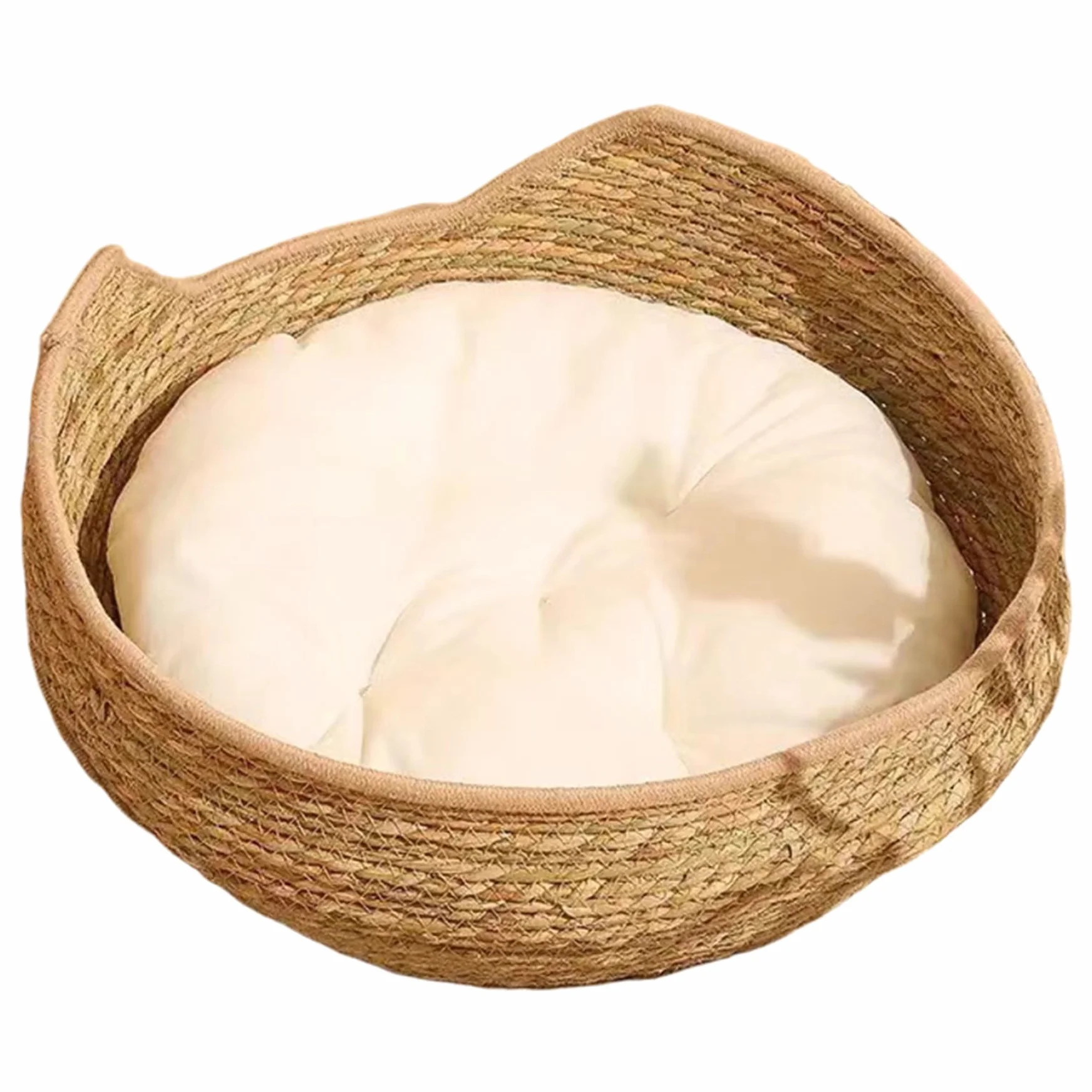 Cuccia per gatti rotonda in rattan da 17 pollici con cuscino in cotone lavabile