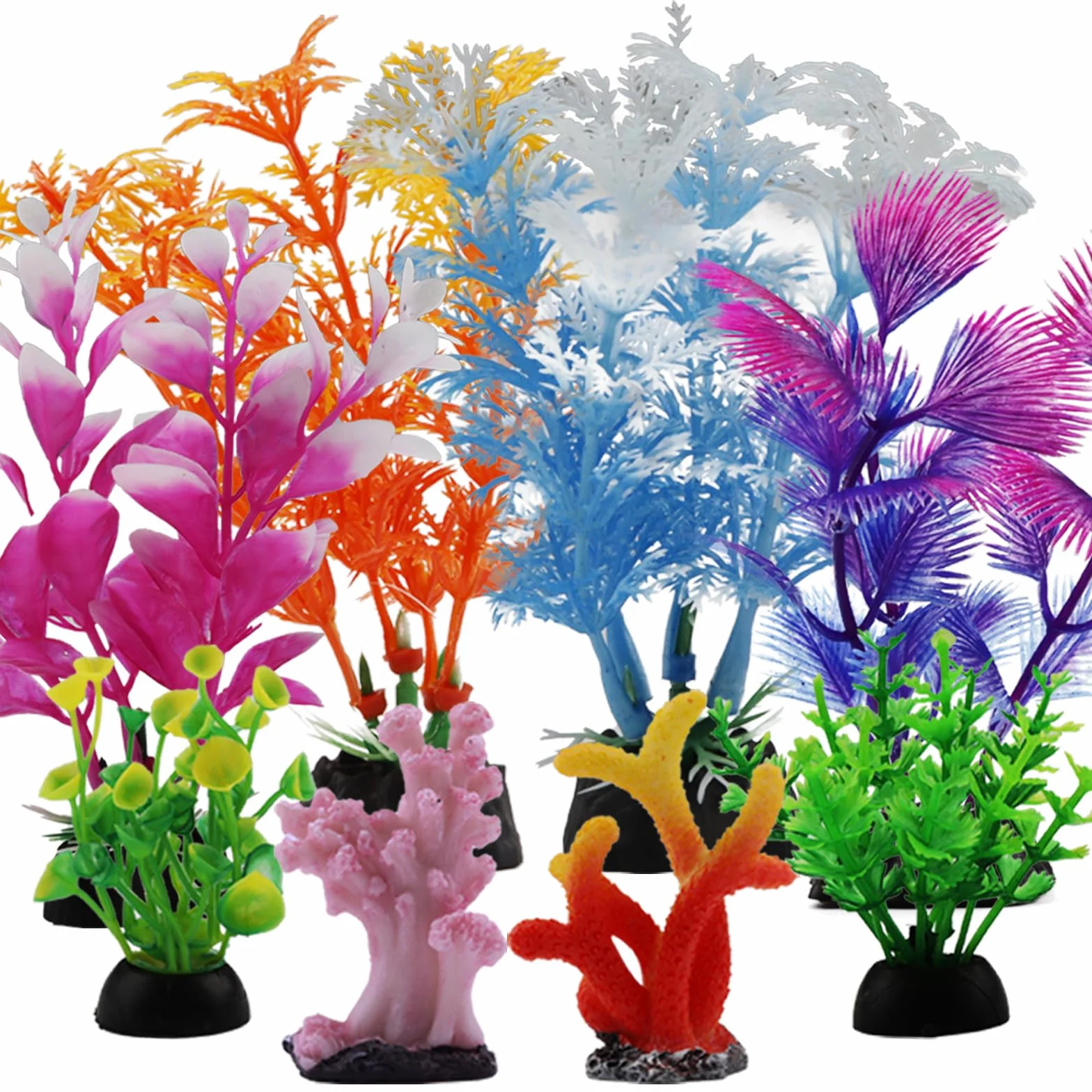 QUOZUO Decorazioni per acquario in resina 8 pezzi piante plastica