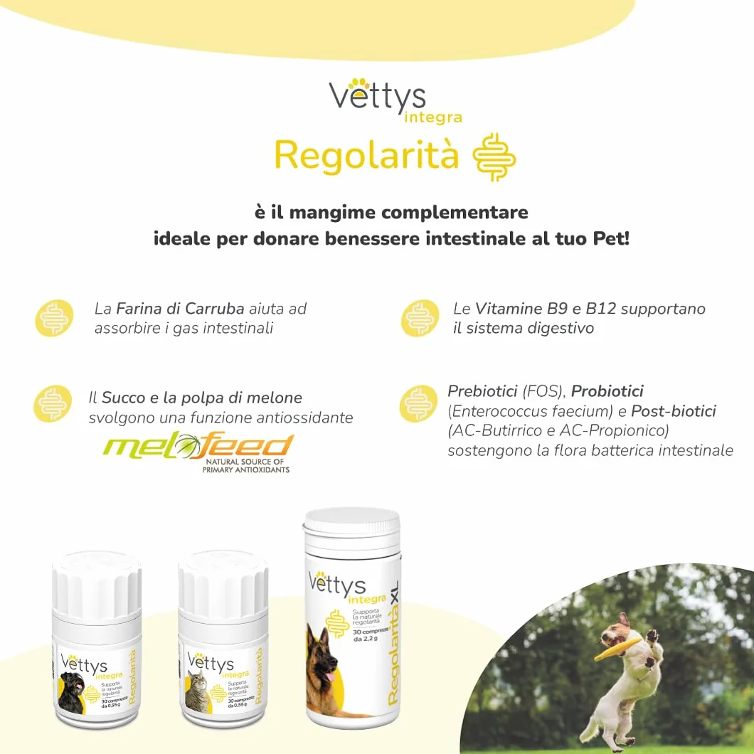 Vettys Integra Regolarità Gatto - Integratore per la Flora Intestinale - 30 Compresse Masticabili