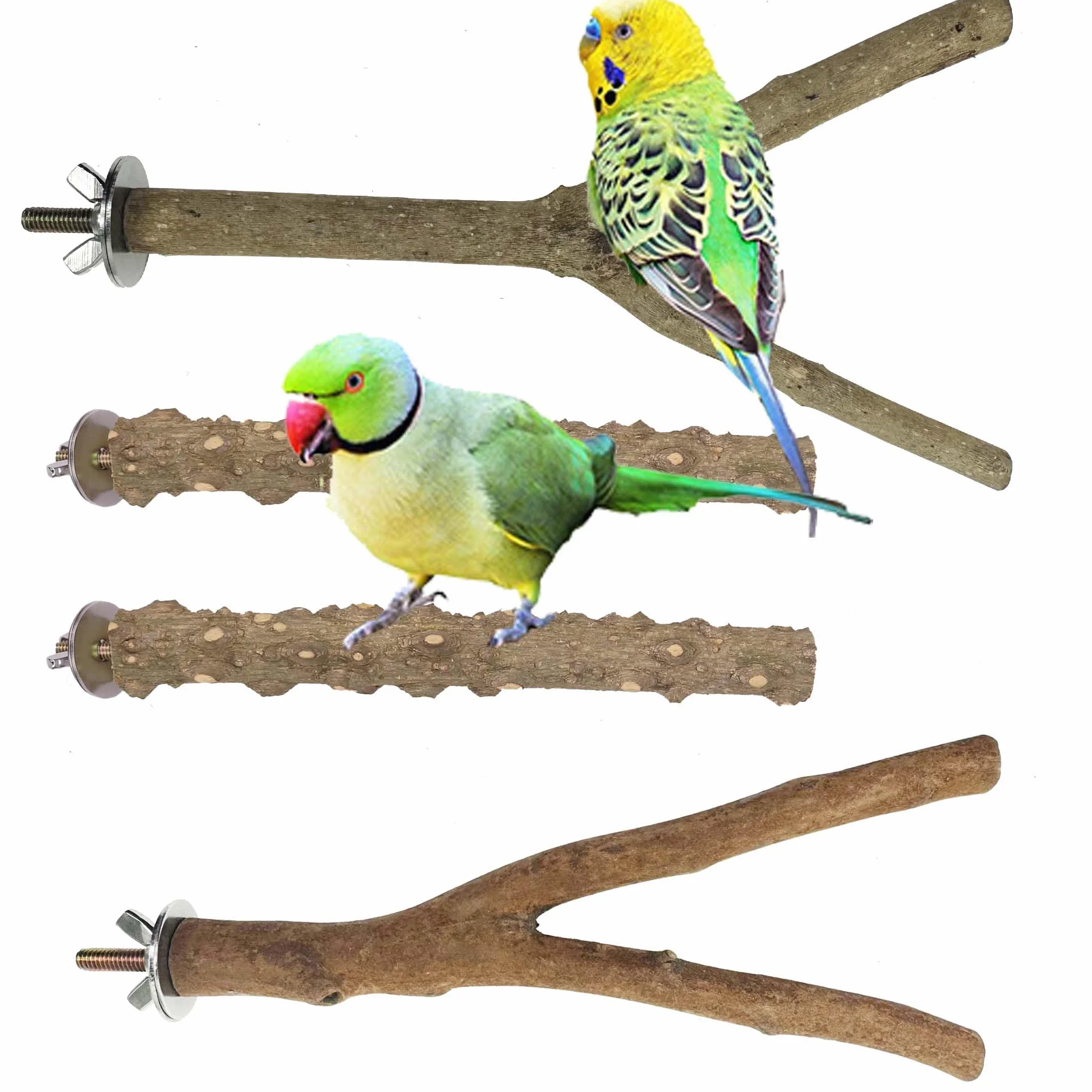 4 Pz Posatoi per Uccelli, Pappagallo in Legno Naturale,Trespolo per Uccelli e Pappagalli, Naturale Giocattolo Posatoi per Uccelli Legno Naturale per Cacatua, Cocorite
