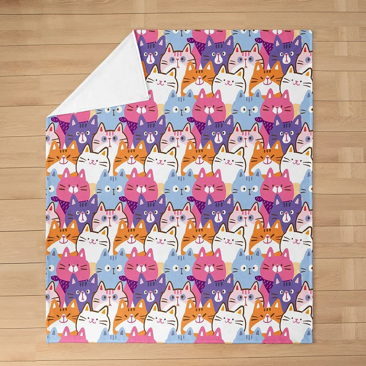 Coperta in pile di flanella, per letto e divano, per bambini e gatti, per tutte le stagioni, con simpatici gattini e animali in 3D, regalo per gli amanti dei gatti, 150 x 150 cm