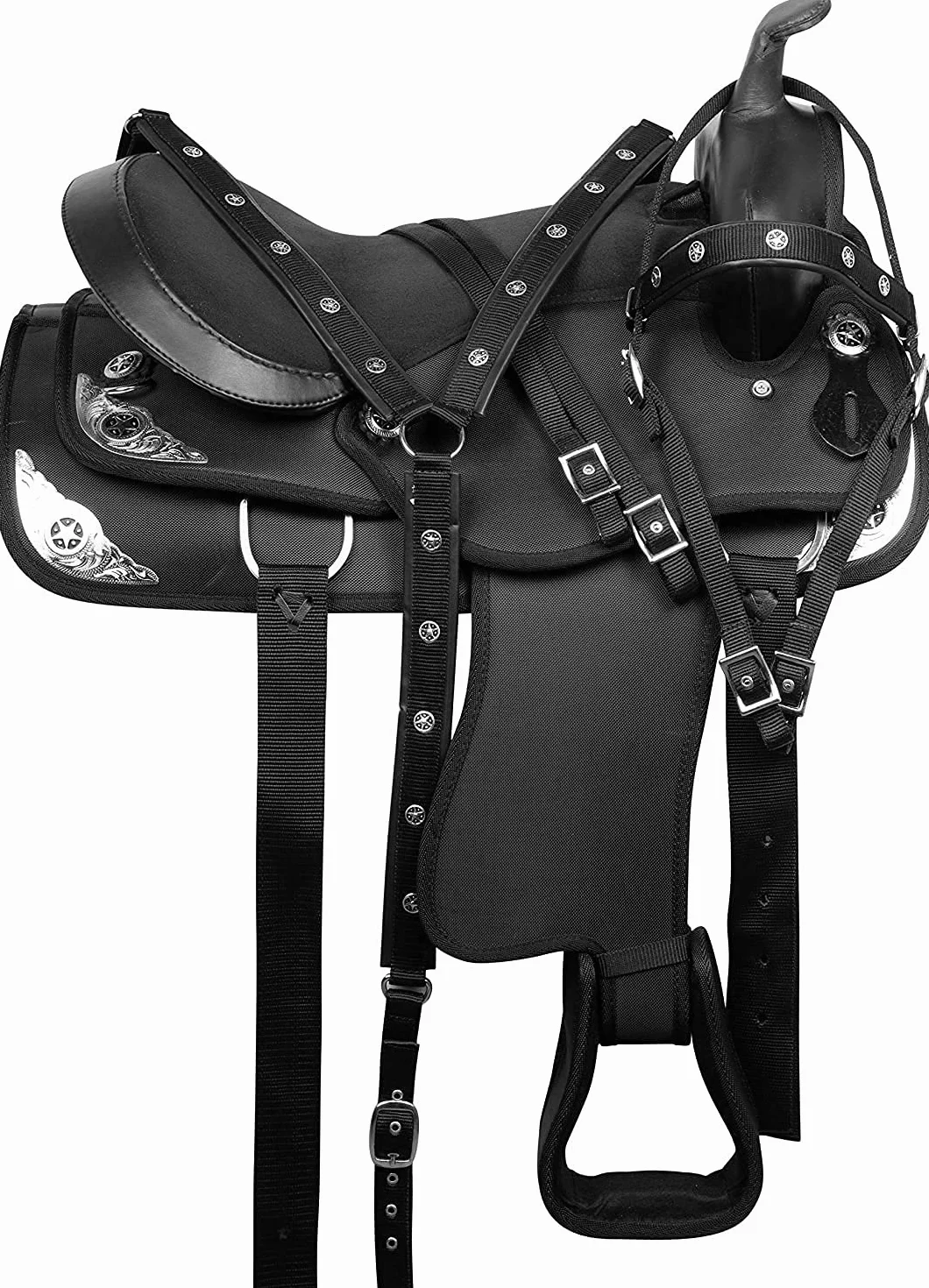 Western Horse - Sella sintetica per sellino da corsa con sella, da 25,4 cm a 45,7 cm, colore: nero