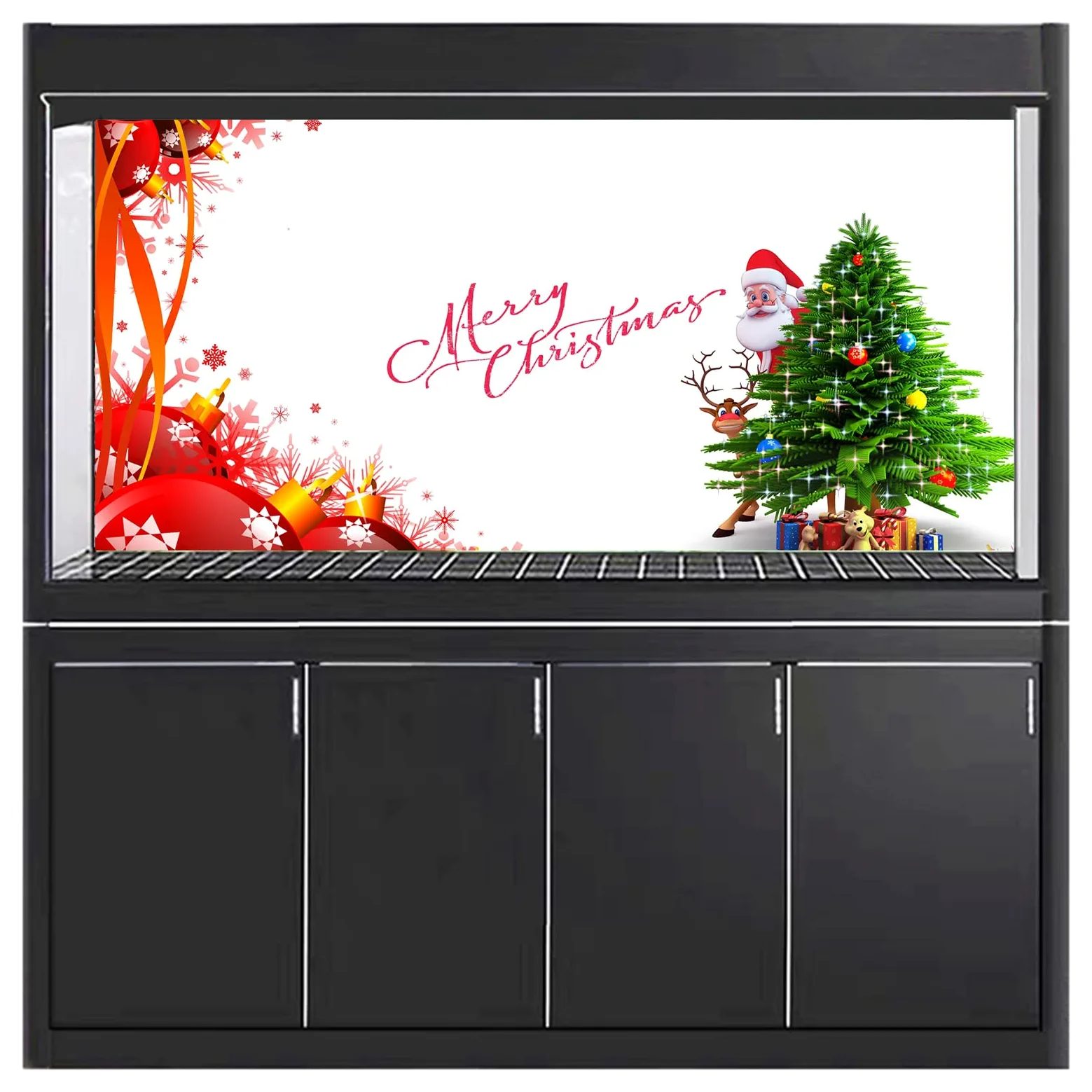 BAHULA Adesivo sfondo acquario, Buon Natale HD Stampa carta da parati Fish Tank decorazioni sfondo PVC autoadesivo paesaggio, 122 x 76 cm
