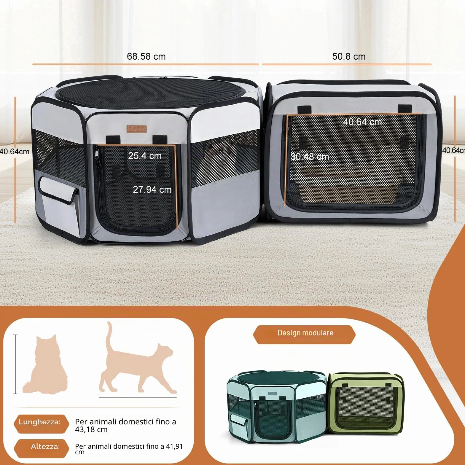 Recinto per Gatti da Interno - 120 cm x 40 cm Portatile, Recinto Gatti 2 in 1 per Interno ed Esterno, Ideale per Cuccioli e Piccoli Animali, Box per Cat con Borsa Trasporto