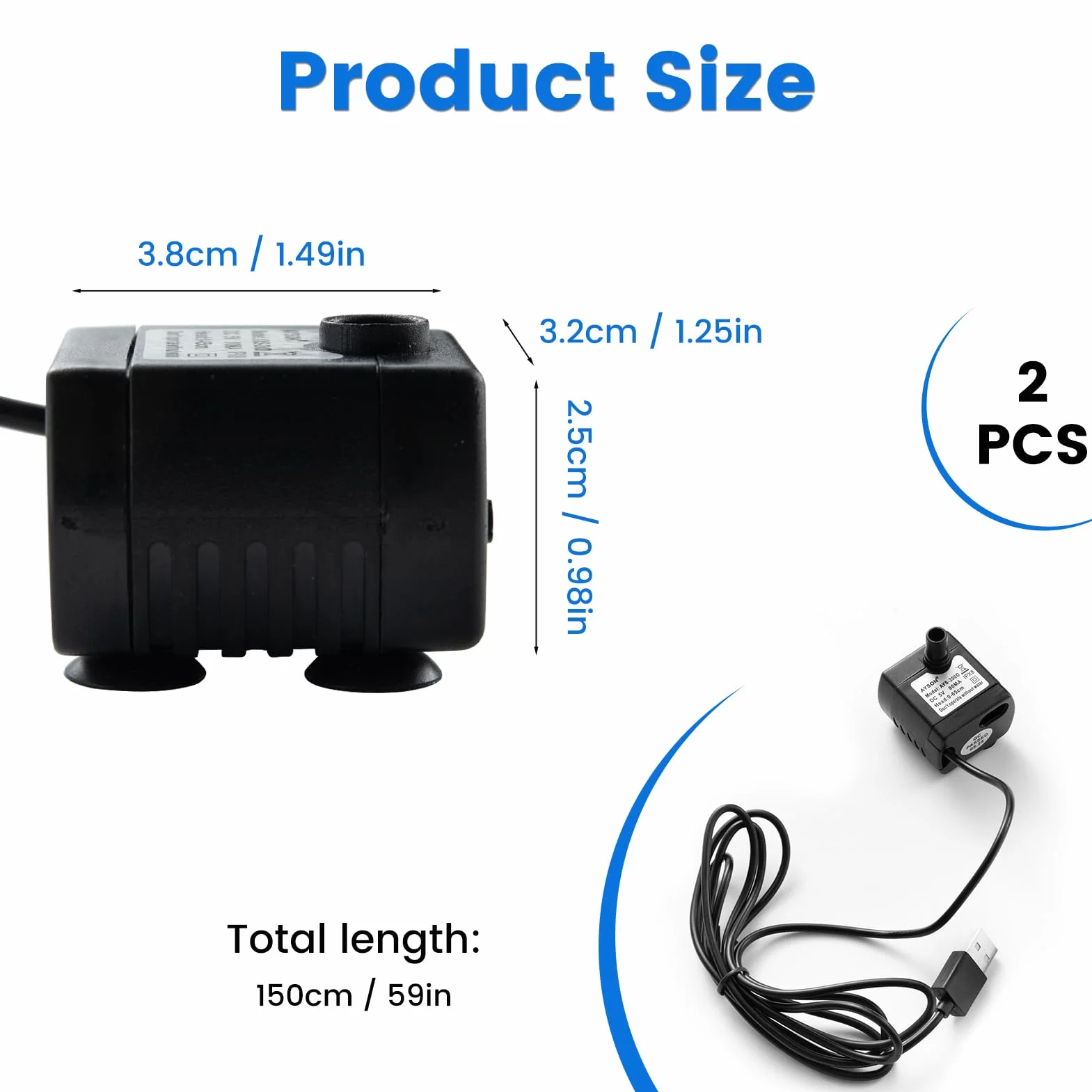 2 Pezzi Mini Pompa Acqua Sommergibile USB, DC 5 V 1 – 3 W 200 L/H Pompa Acqua USB, per Acquari, Fontane da Giardino, Stagni, Impianti Idroponici, Ultra Silenziosa, Portatile con Regolatore di Flusso