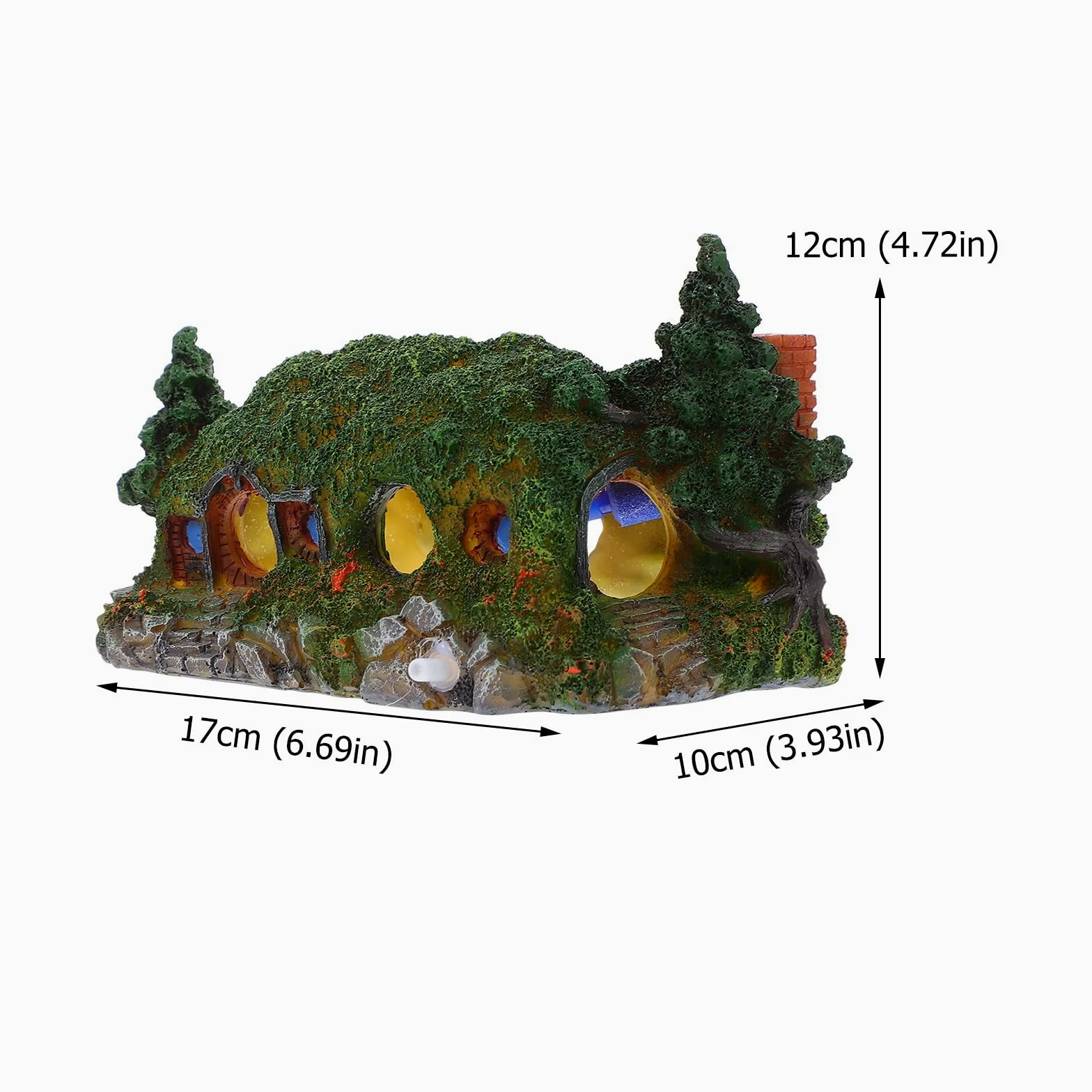 Decorazione Paesaggistica per Acquari Hobbit Casa in Resina Piccola, Ornamento Grotta Castello per Serbatoio d'Acqua, Sicura per Pesci e Adatta a Scenari Acquario