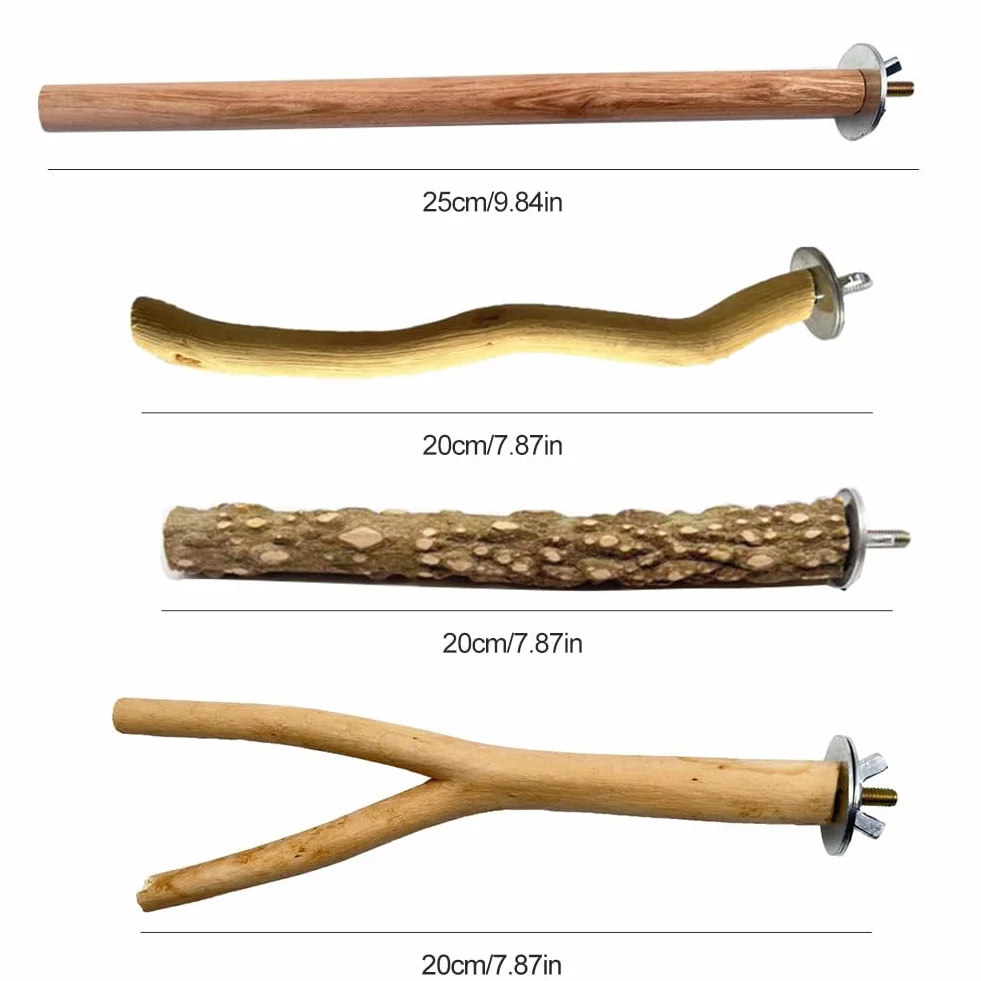 Posatoi per Uccelli, Posatoi per Pappagalli, Posatoi in Legno, 4 Pezzi Legno Natural per Parrot, Legno di Pappagallo, Adatto per Fringuelli, Canarini, Pappagalli, Calopsitte, Parrocchetti