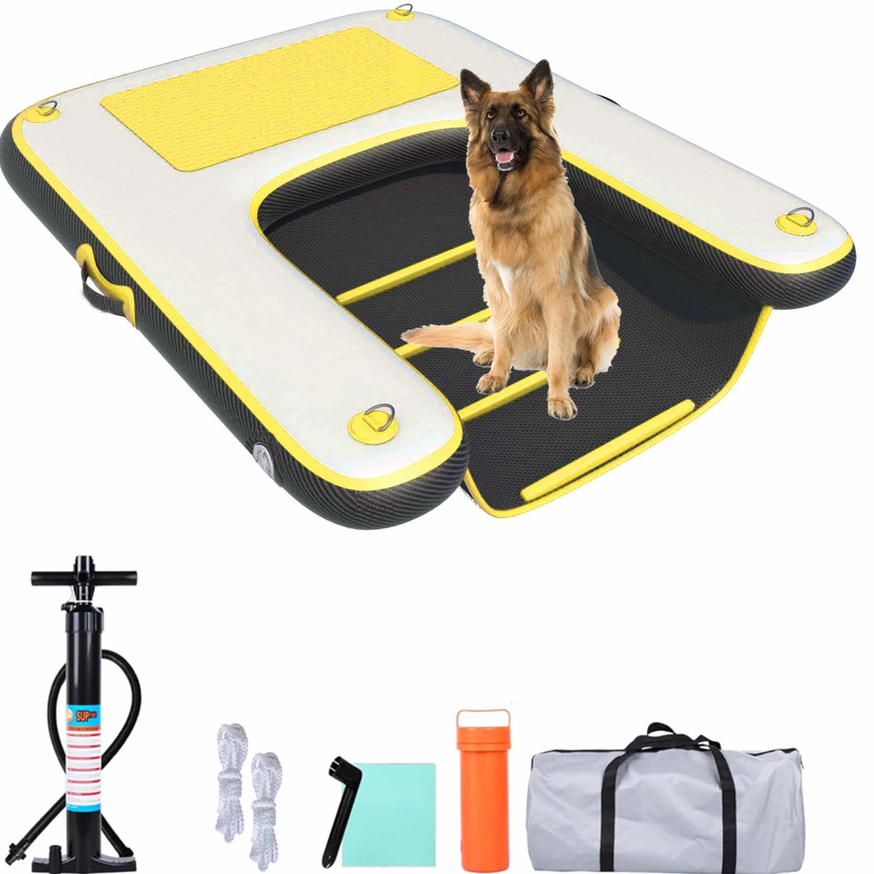 Rampa gonfiabile per cani e barca, scaletta per sport acquatici, piattaforma galleggiante per piscina, animali domestici, scaletta gialla 1,2 x 0,9 x 10,2 cm