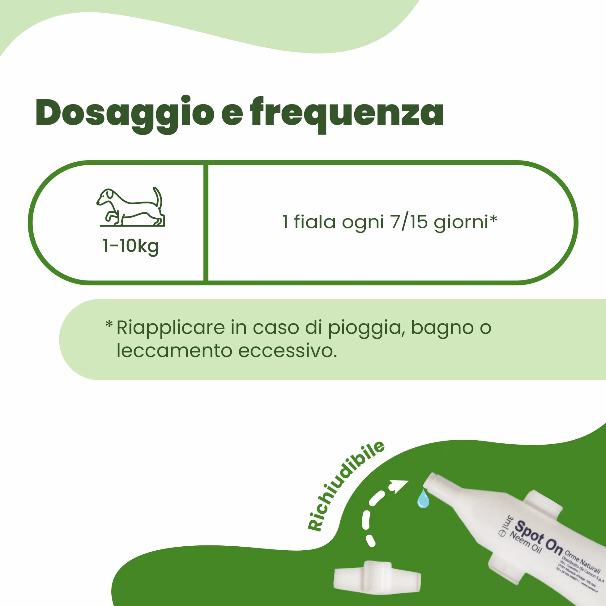 CAMON | Spot-On Protection Cane (0-10kg), 5 Fiale da 3ml con Olio di Neem, Naturale e Efficace